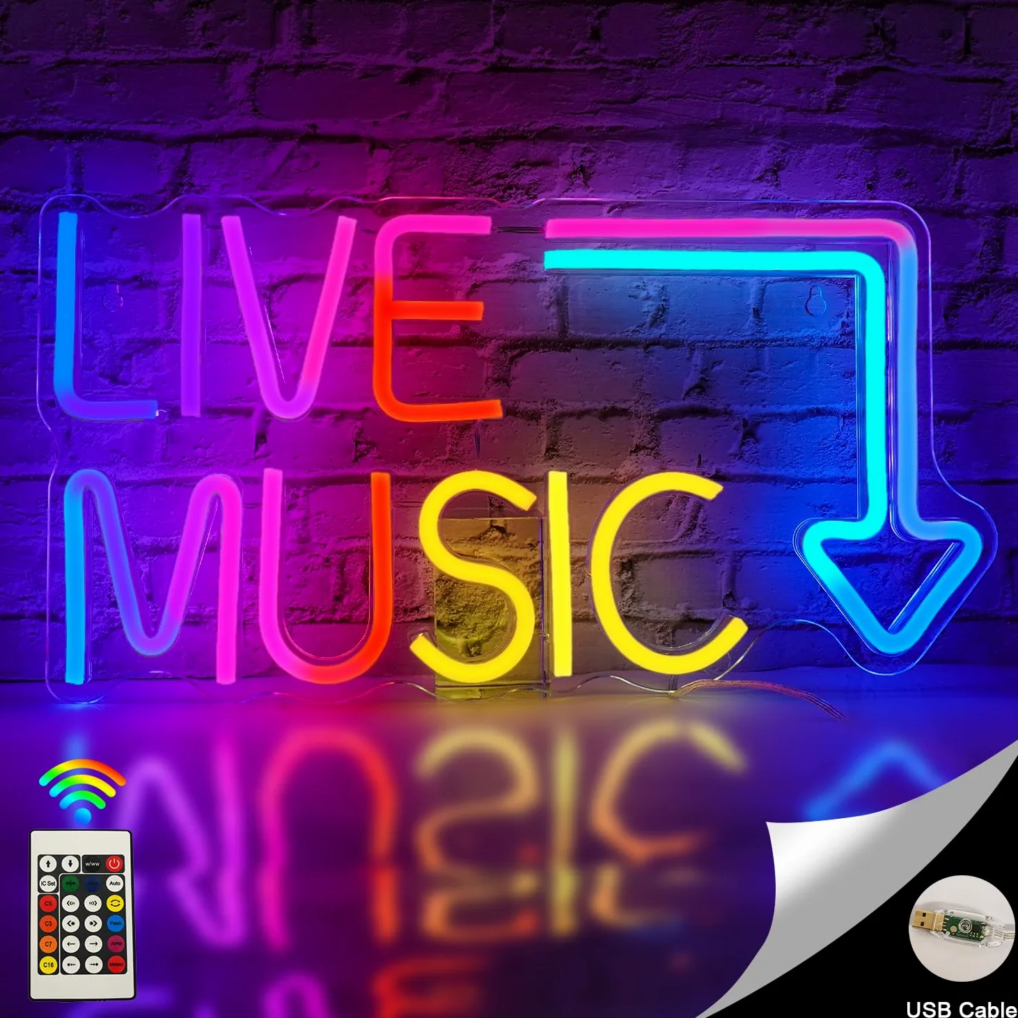 Horseneon Insegna al neon per musica dal vivo Insegna al neon musicale con luci cambianti RGB Lettera Luce al neon Musica Luci al neon con telecomando per camera da letto Bar Studio musicale Festa