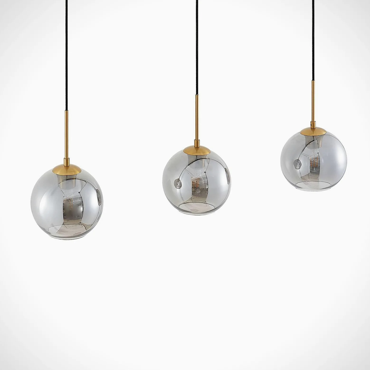 Lindby Lampadario a Sospensione Moderno 3 Sfere in Vetro Fumè, Luci E27 Sospeso Bolle per Cucina Sala da Pranzo Soggiorno Tavolo Ristorante Metallo 110 cm