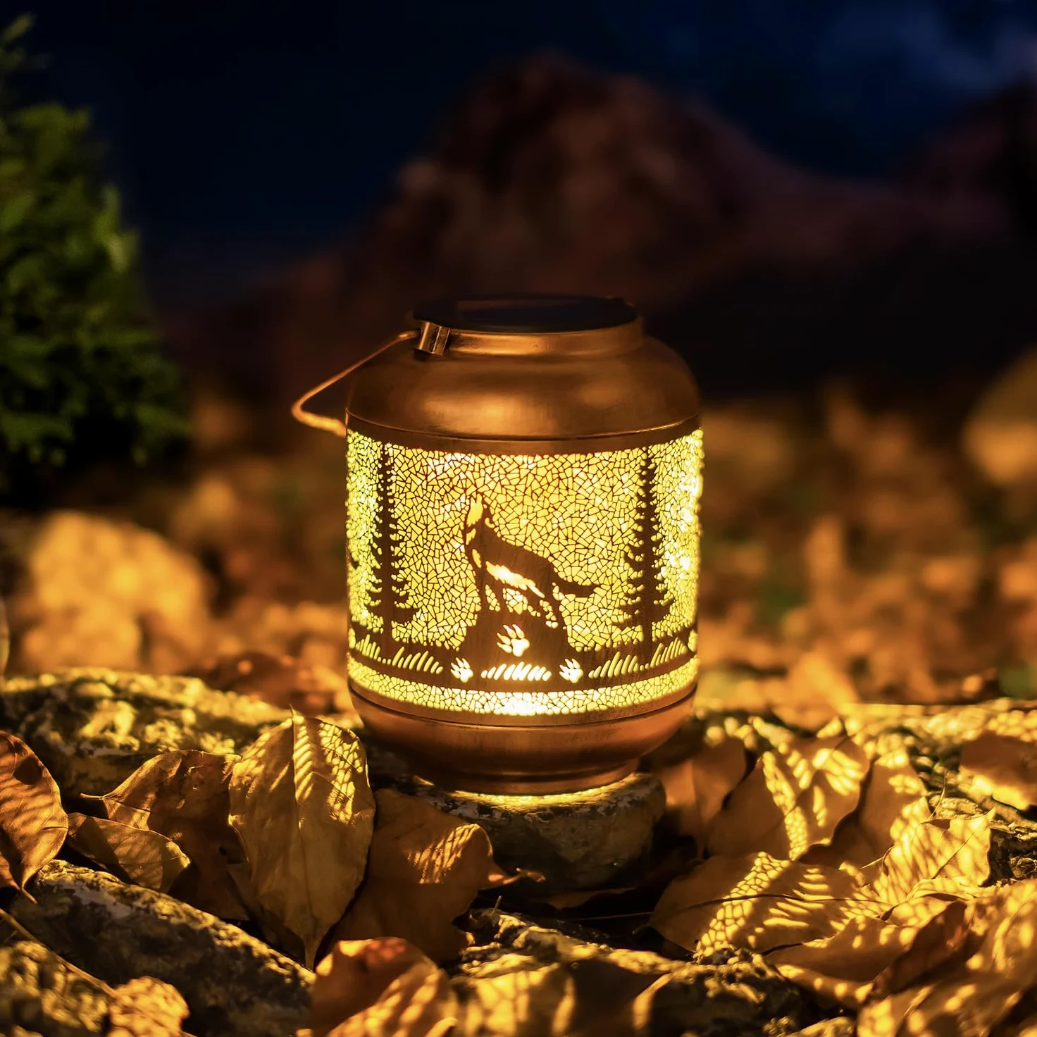 Lanterne solari a forma di lupo per esterni, impermeabili, da appendere, regalo per donne/uomini/amanti dei lupi, in metallo, decorative, a LED, per decorazione da giardino, patio, prato, sentiero,