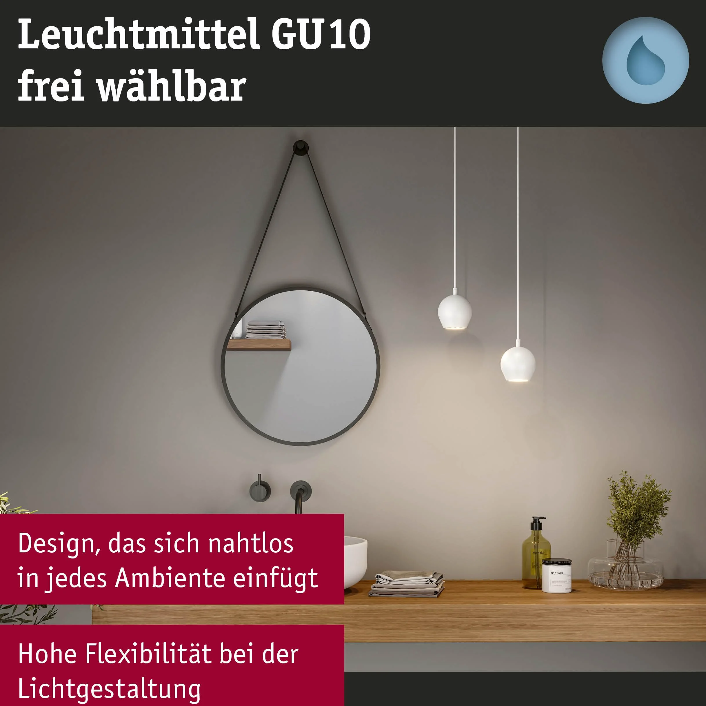 Paulmann 76993 Lampada a sospensione LED Shima IP44 GU10 max. 10W Bianco illuminazione da bagno - lampada senza lampadina