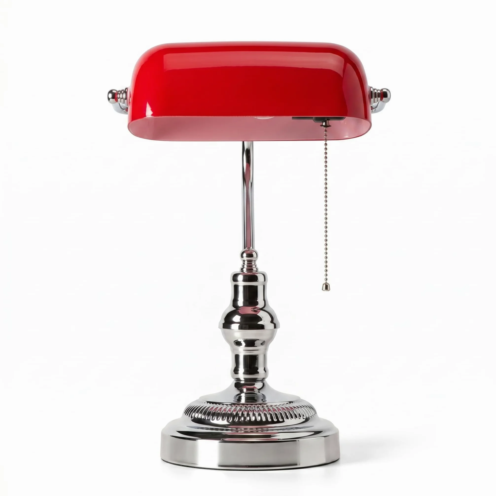 BARCELONA LED Lampada da Tavolo Banker Vintage E27 Paralume in Vetro Rosso Base Cromata Orientabile Luce da Scrivania Classica Stile Industriale Retrò Nordico per Ufficio