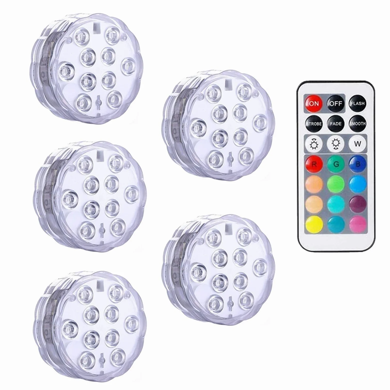 Luce sommergibile a 10 LED con telecomando Lampada da notte subacquea alimentata a batteria for la decorazione della festa nuziale ciotola del vaso piscina Creare Un'Atmosfera(5 Lamp 1 controller)