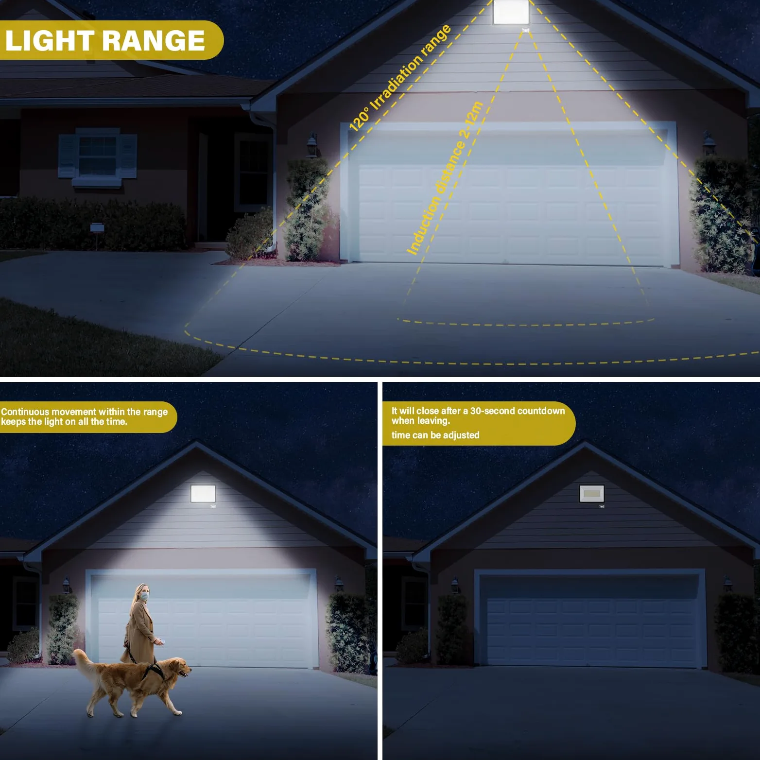 RIGIDON Faretto LED da Esterno con Sensore di Movimento, 100W 10000 LM Proiettore Faro Led Esterno 6000K Bianca Fredda Luci di Sicurezza Impermeabile per Giardino Garage Patio Terrazza Cortile
