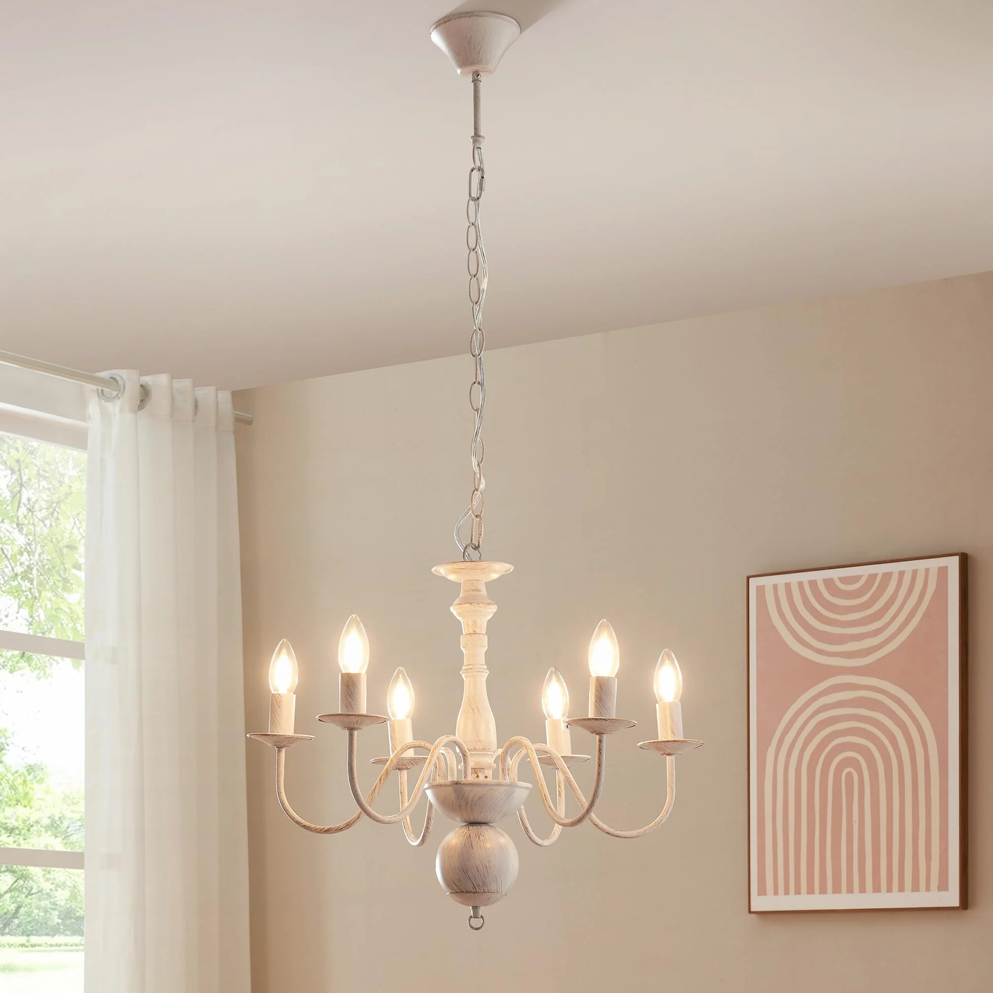 lux.pro Lampadario a Sospensione Vintage Bianco in Metallo Lampada da Soffitto con 6 Bracci Curvi per Lampadine E14 Stile Shabby Chic Rustico Elegante