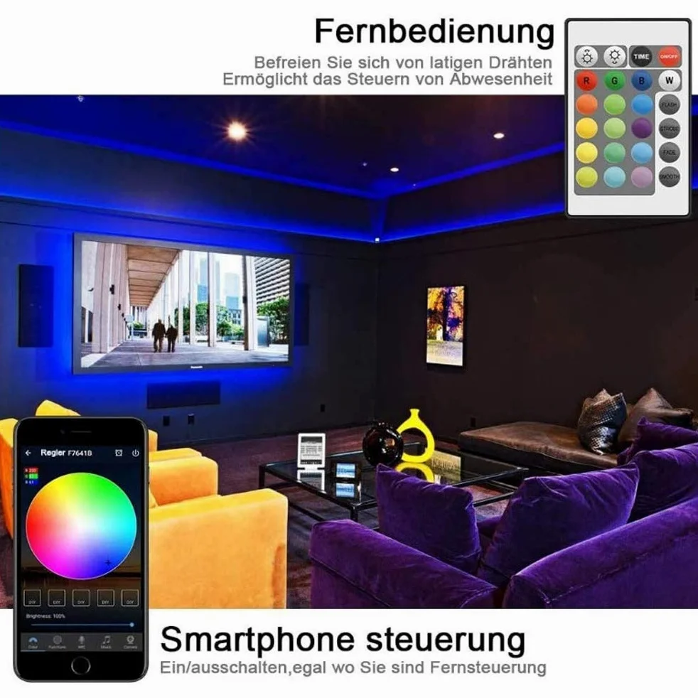 Striscia LED 5M, WiFi Luci LED Colorate Smart Phone Strisce LED Compatibile RGB SMD 5050 Musica SYNC LED Strip Controllo App E 24 Tasti Telecomando RF per Casa Cucina Festa TV Decorazione,15M