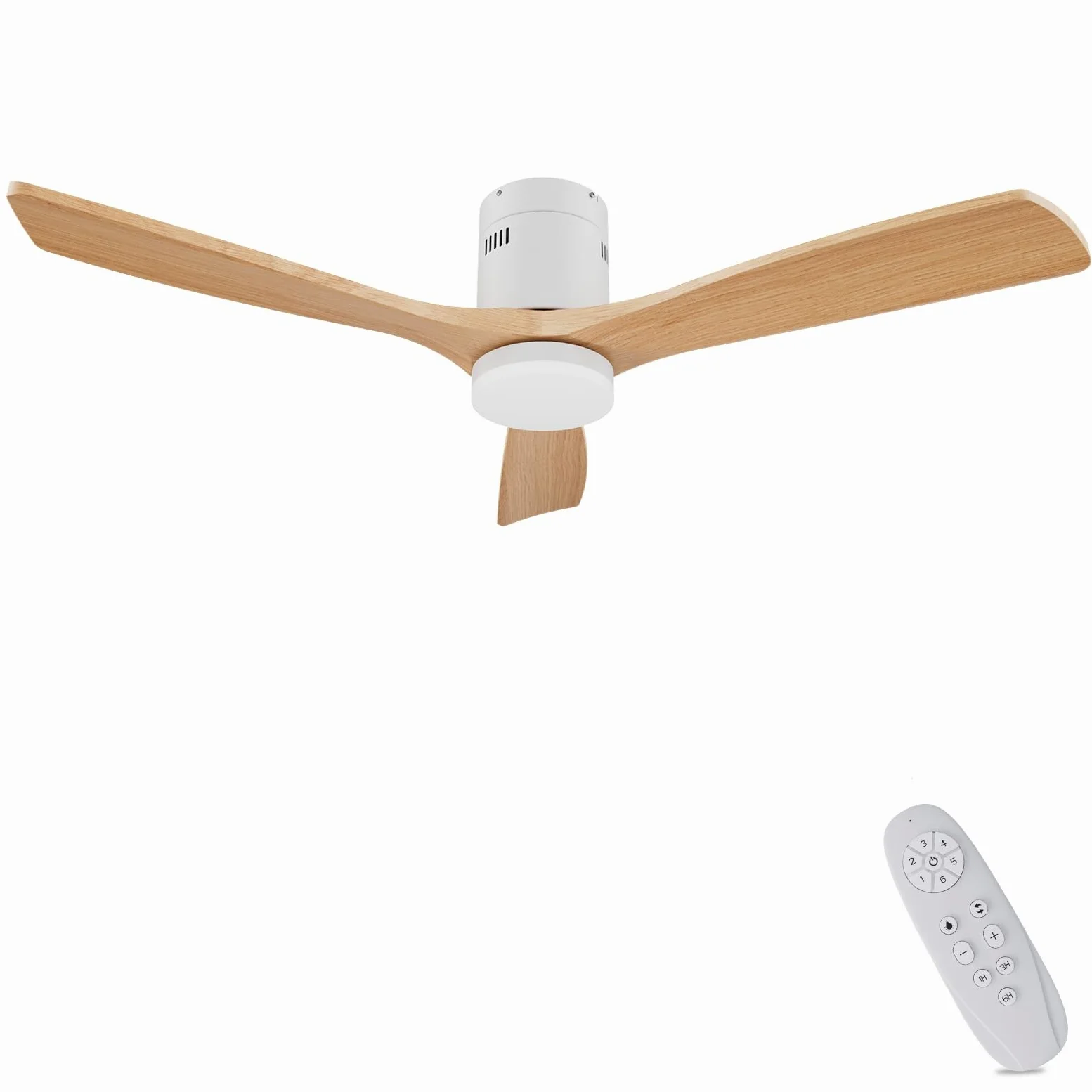 Ventilatore da Soffitto in Legno con Luce Diametro 132cm Dimmerabile 24W LED 38W Motore DC Ultra Silenzioso Telecomando con Funzione di Memoria 6 Velocità Timer