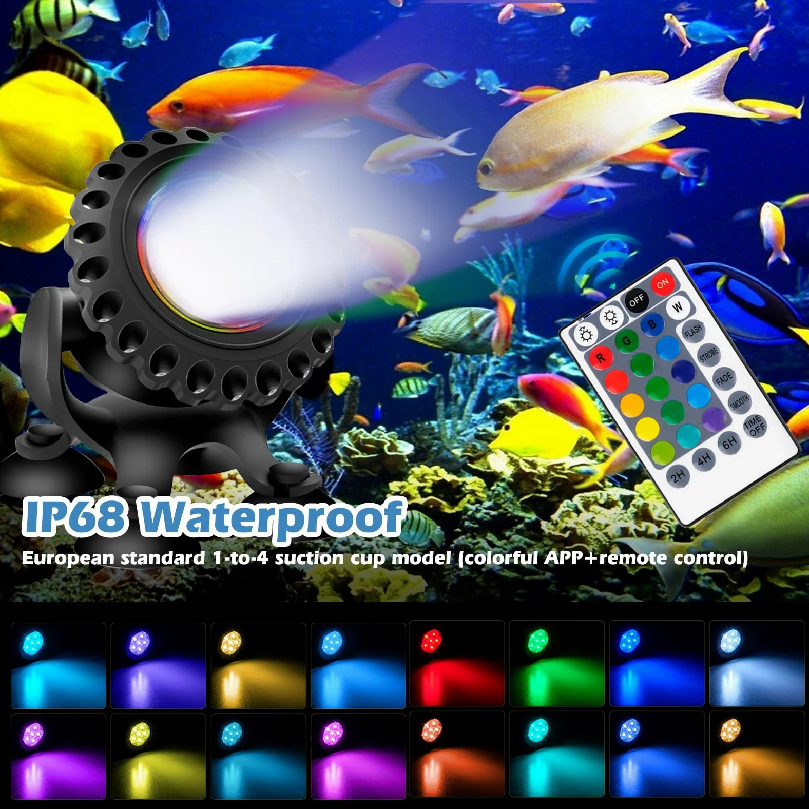 Illuminazione a LED subacquea RGB, luce subacquea, per stagno, illuminazione subacquea, con telecomando e app Bluetooth, IP68, luce subacquea per giardino, patio, albero (4 in 1)