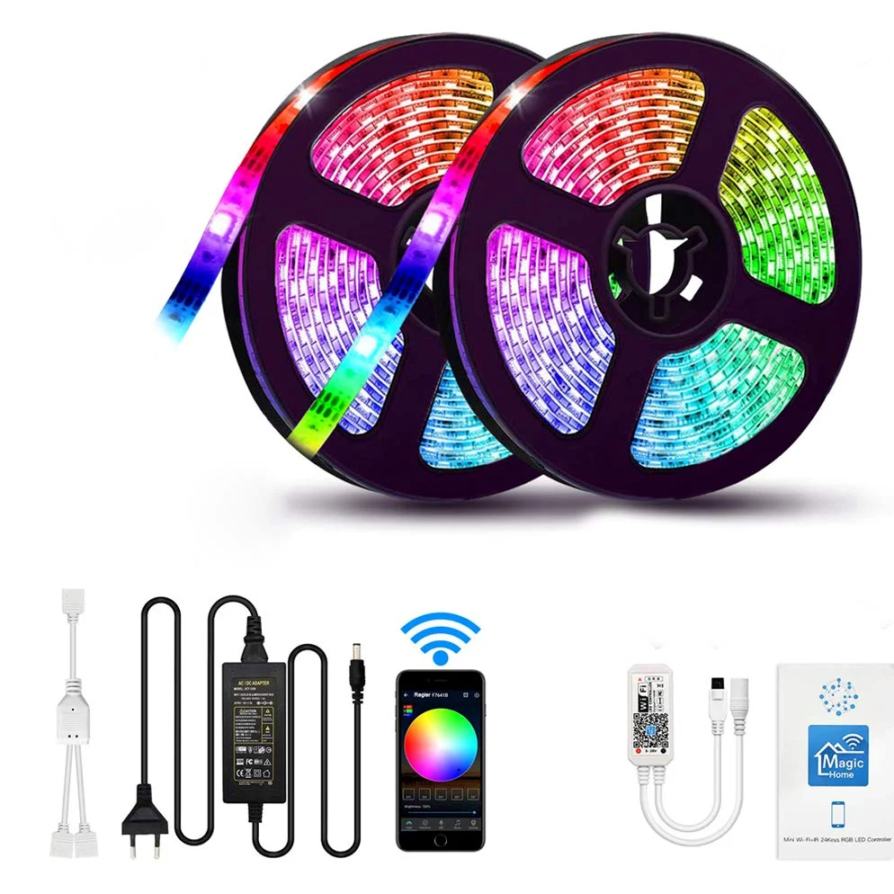 Striscia LED 5M, WiFi Luci LED Colorate Smart Phone Strisce LED Compatibile RGB SMD 5050 Musica SYNC LED Strip Controllo App E 24 Tasti Telecomando RF per Casa Cucina Festa TV Decorazione,15M