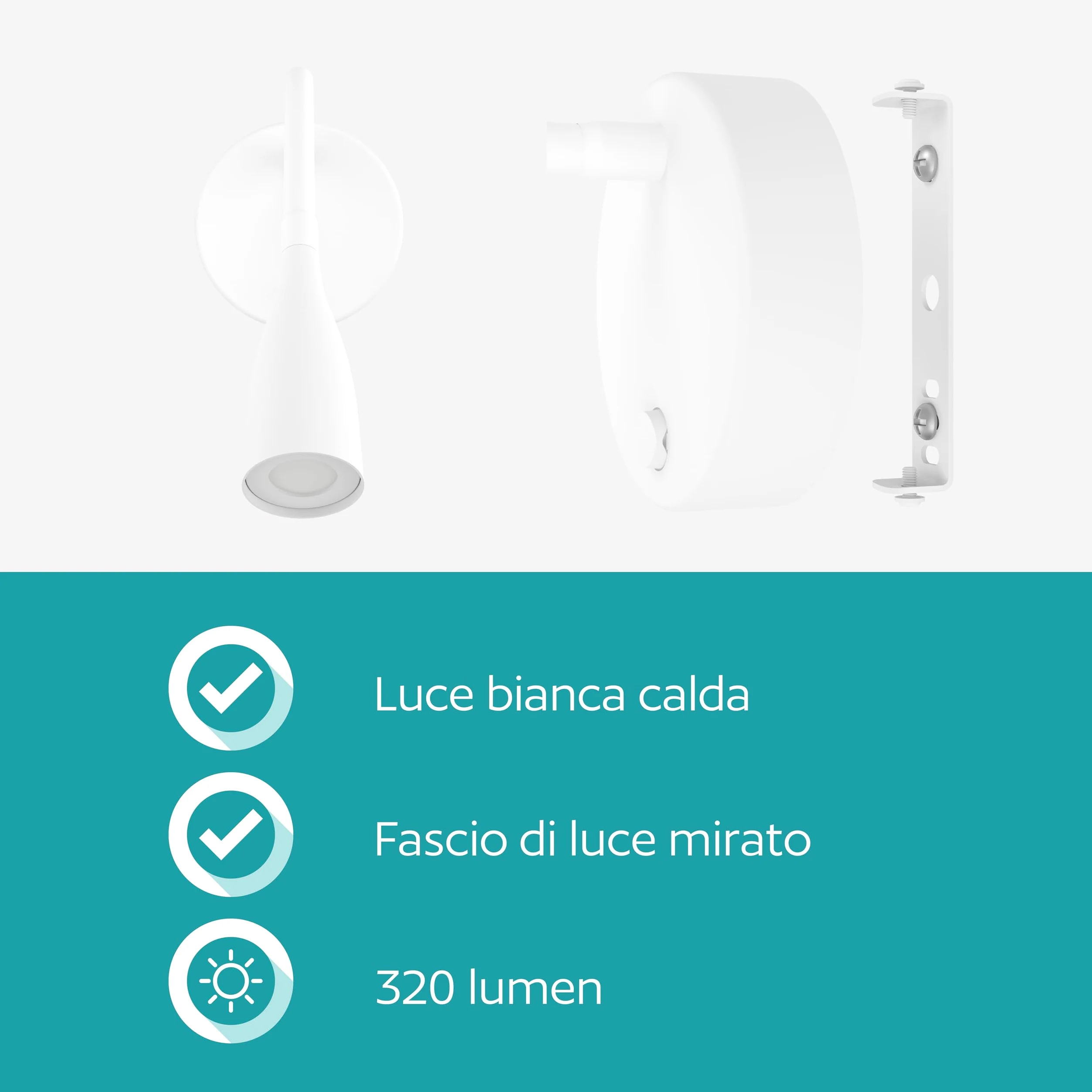 Eglo Lampada da parete a LED Olivandino, a collo di cigno, luce da lettura a muro, per camera da letto, con interruttore, in metallo e plastica bianca, colore luce: bianco caldo