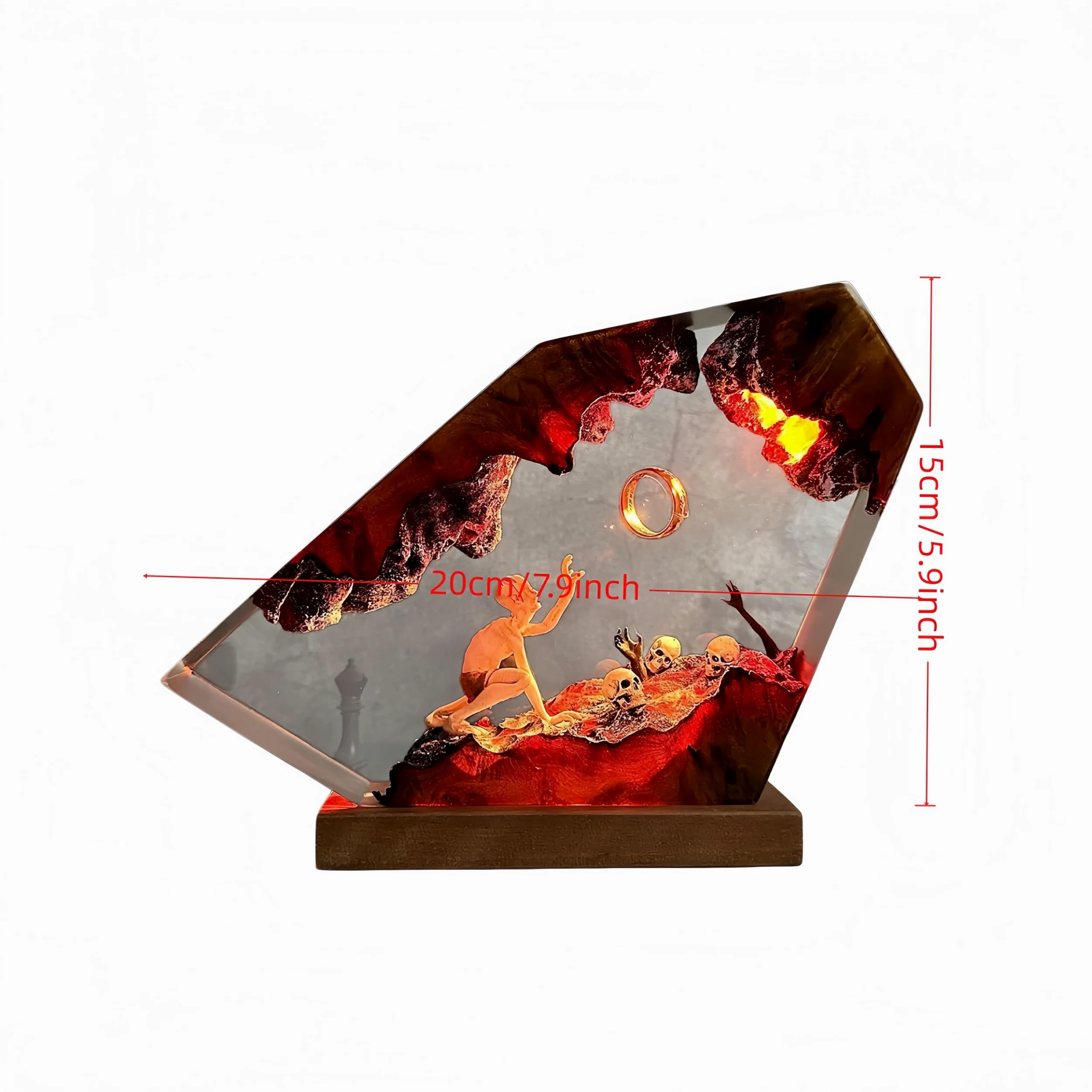 Lampada in resina epossidica, anello del Signore Oscuro, luce notturna a LED realizzata a mano in resina di legno massello, porta USB, decorazione per comodino della camera da letto, regalo di