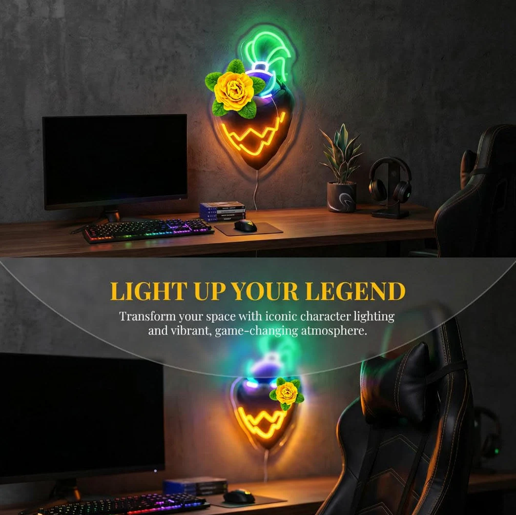 B-oowser - Insegna al neon super anime per decorazione della sala giochi, luci al neon dimmerabili a LED per bambini, uomini, regali per gli appassionati di videogiochi