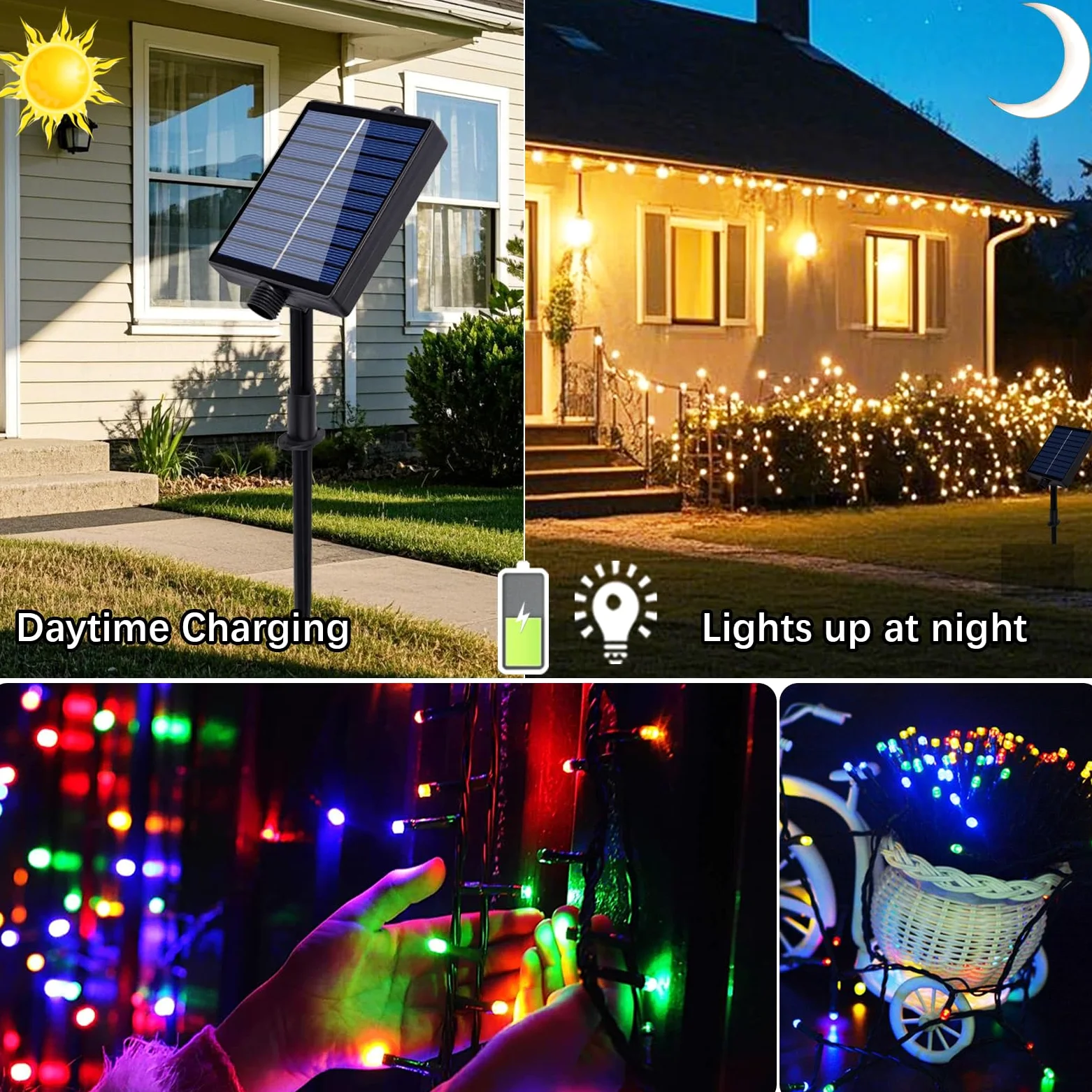 Catena di luci solari per esterni, 30 m, luce bianca calda, per esterni, a energia solare con telecomando e timer, 8 modalità, catena luminosa per albero di Natale, impermeabile, per giardino