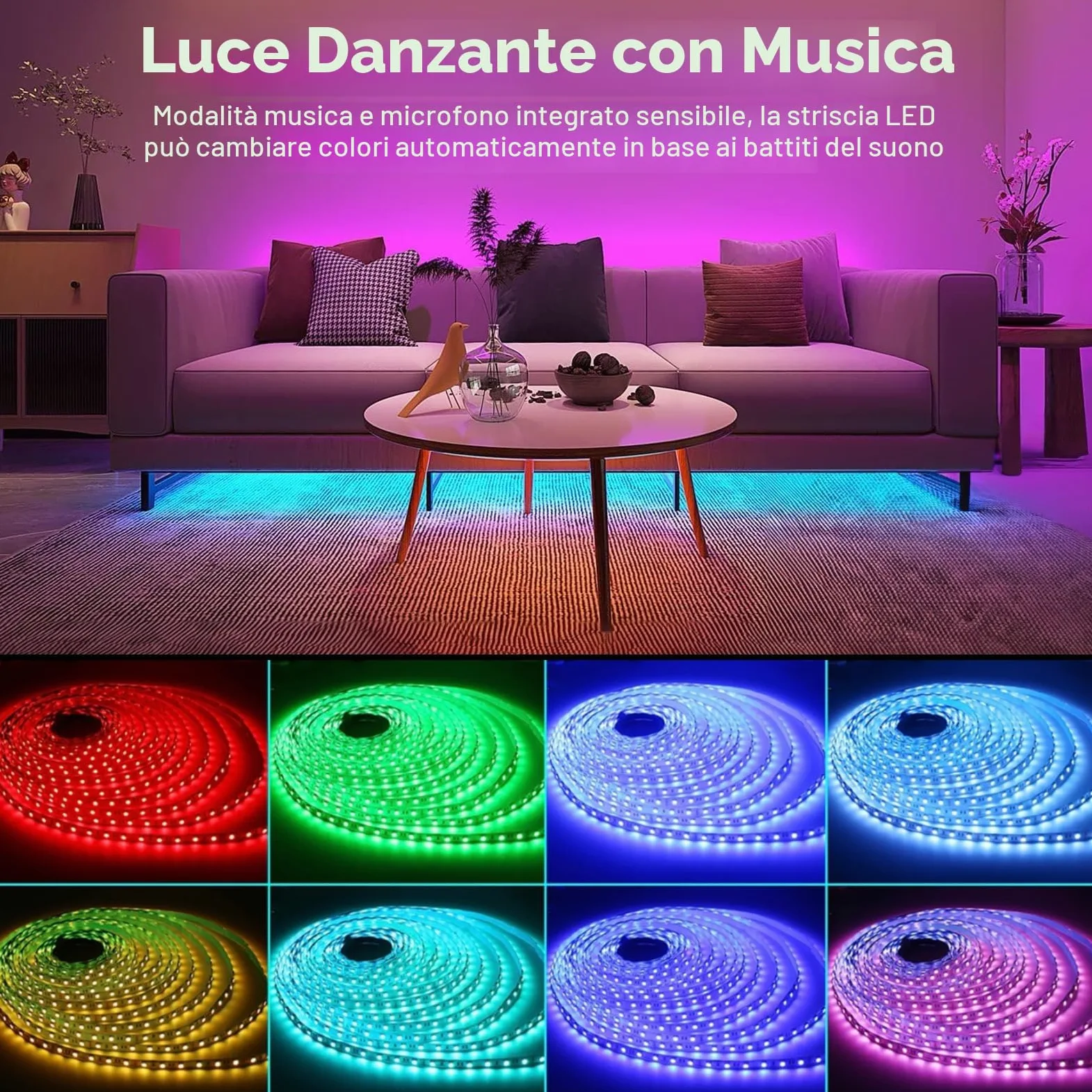 LUXONIC Impermeabile Striscia LED 10m(2X5M), 60 LED/m, 600 LED Super Luminoso, 24V 5050 RGB Esterna Flessibile Luci LED Colorate, APP e Telecomando, Sincronizzazione Musicale, per Cucina, Feste, Bar