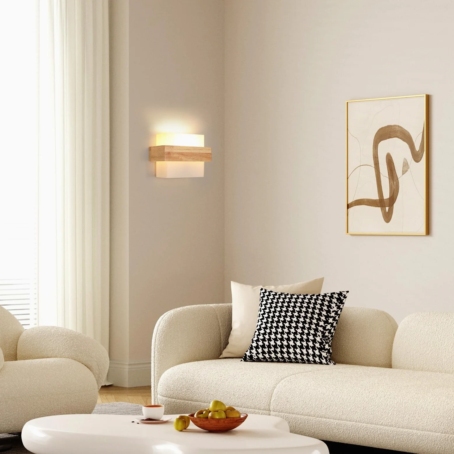 DELIPOP Applique da Parete Interno, Moderno Lampada da Parete Quadrato in Legno con Paralume in Vetro, E27 Illuminazione Interni Lampada a Muro per Camera da Letto Soggiorno Corridoio Scale