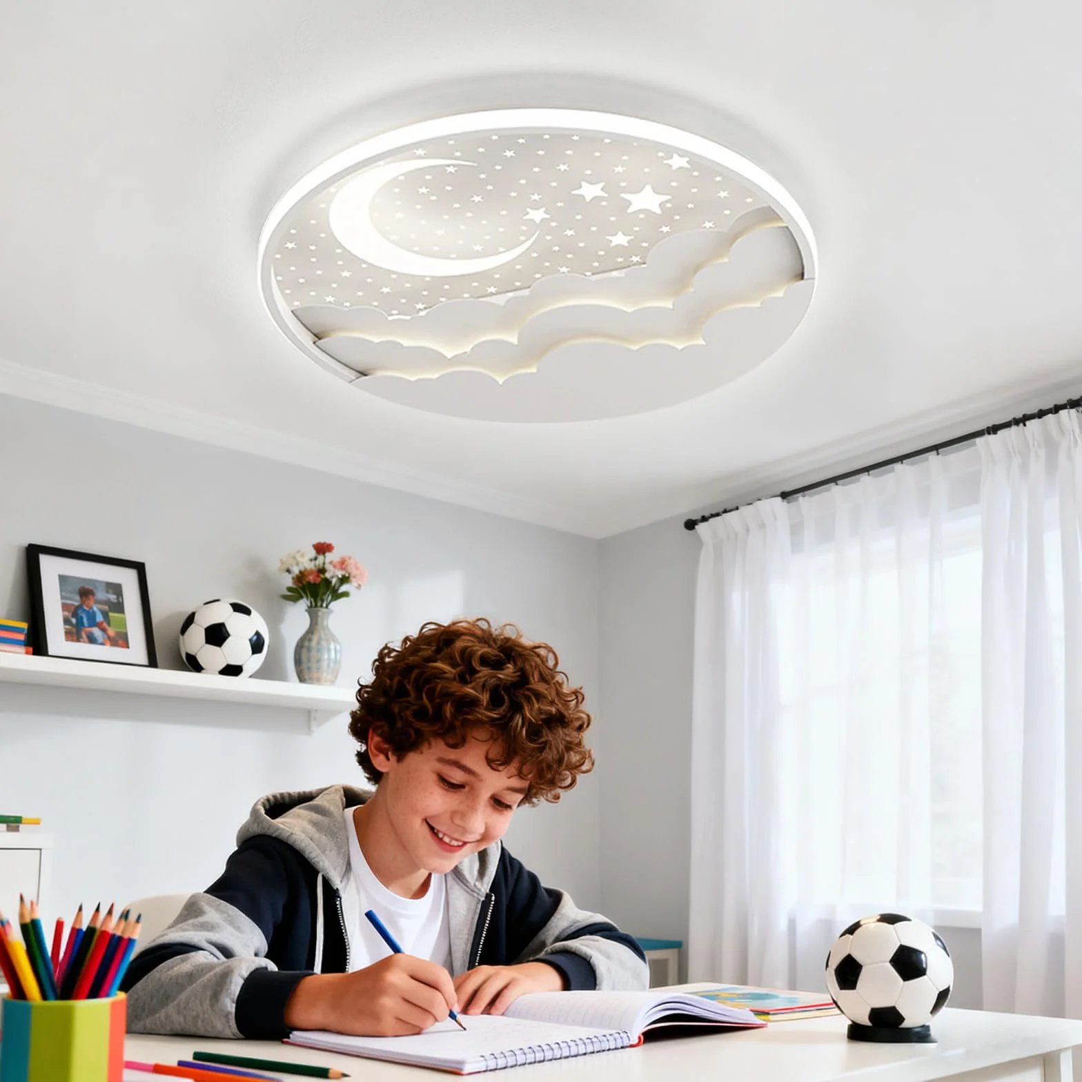 Lampada da soffitto a LED per bambini, 50cm Stella Luna Plafoniera Cameretta Bambini Dimmerabile con Telecomando APP, 3000-6000K, Per Ragazzi Ragazze Cameretta