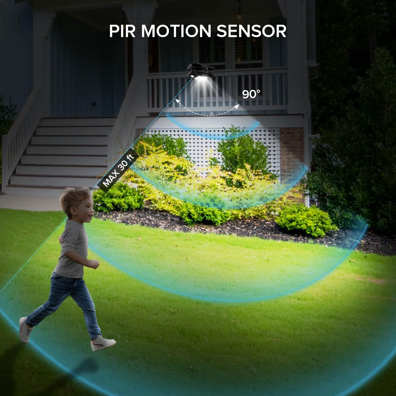 SANSI Luci solare per esterni, 500 lm, con sensore di movimento, 60 LED, 3 modalità, 2 modalità di montaggio, per recinzione, garage, campeggio, vialetto