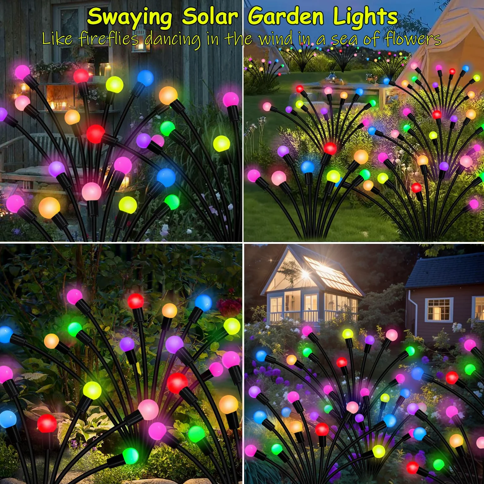 Luci solari da giardino per esterni, confezione da 60 luci solari a LED, impermeabili, ondeggiano dal vento, luce solare oscillante per cortile, patio, cortile, giardino, aiuola, vialetto, decorazione