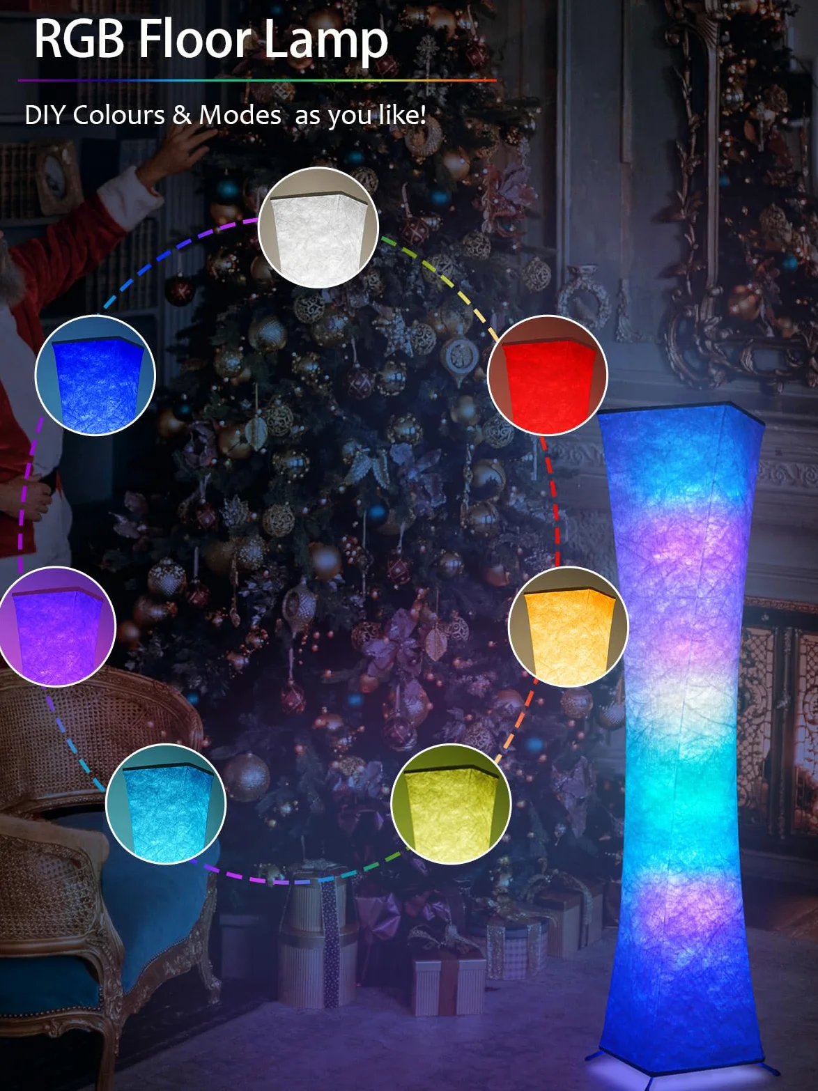 Lampada da Terra LED da Soggiorno Dimmerabile, Piantana Intelligente RGB Moderna, Lampada da Terra con Telecomando, Tessuto, Lampada da Terra Bianca per la Camera da letto, Sala Giochi, 156cm