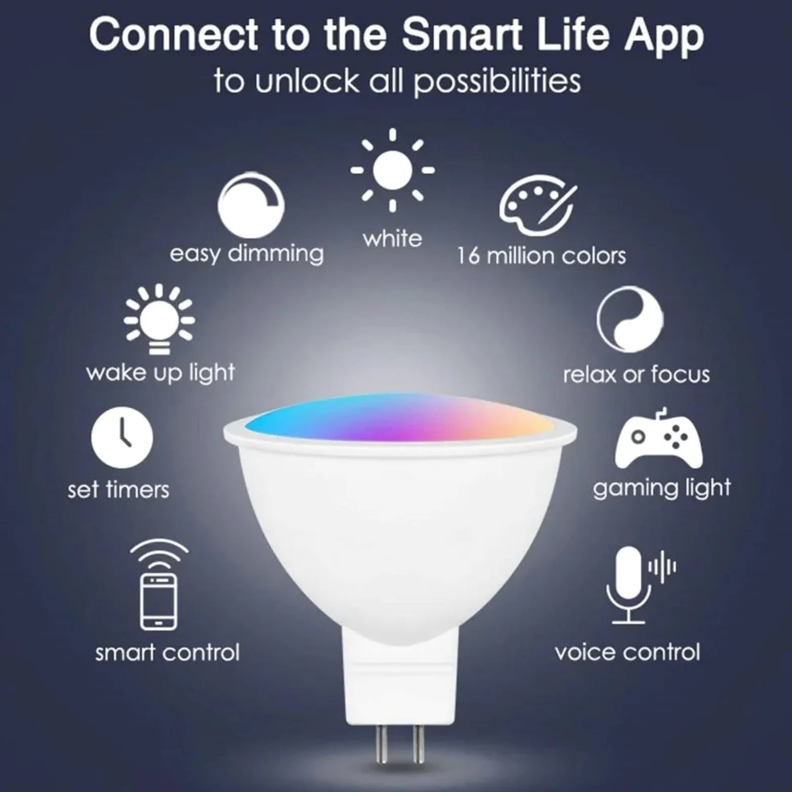 Lampadina Intelligente RGB, MR16/5W Dimmerabile con Controllo Vocale, Compatibile con Alexa, Alice, Google Home, Salute, Yandex Homekit, Hotel, Bar,2pcs
