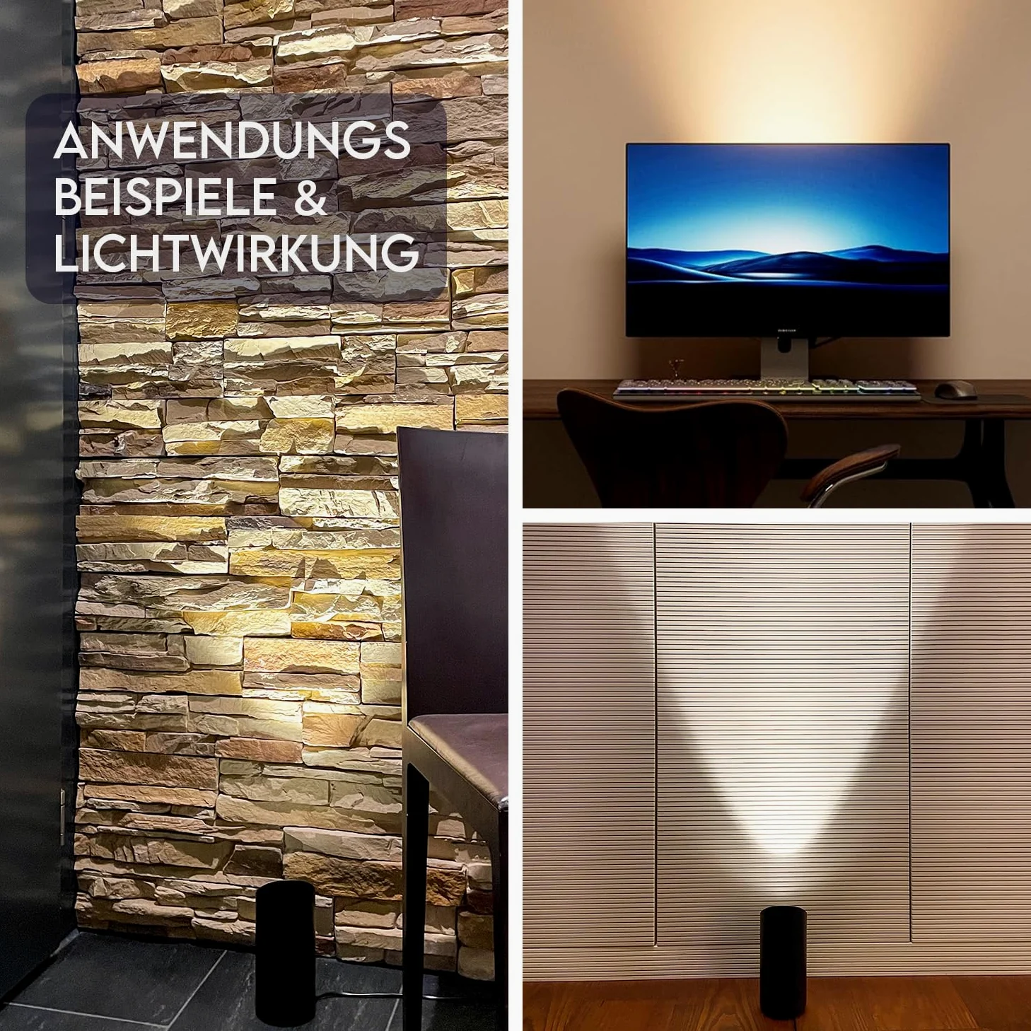 LED Uplight Spot (2 pezzi) nero, 6 W, faretto da terra per illuminazione indiretta, lampada da terra con lampadina GU10 230 V, luce calda da 2700 Kelvin