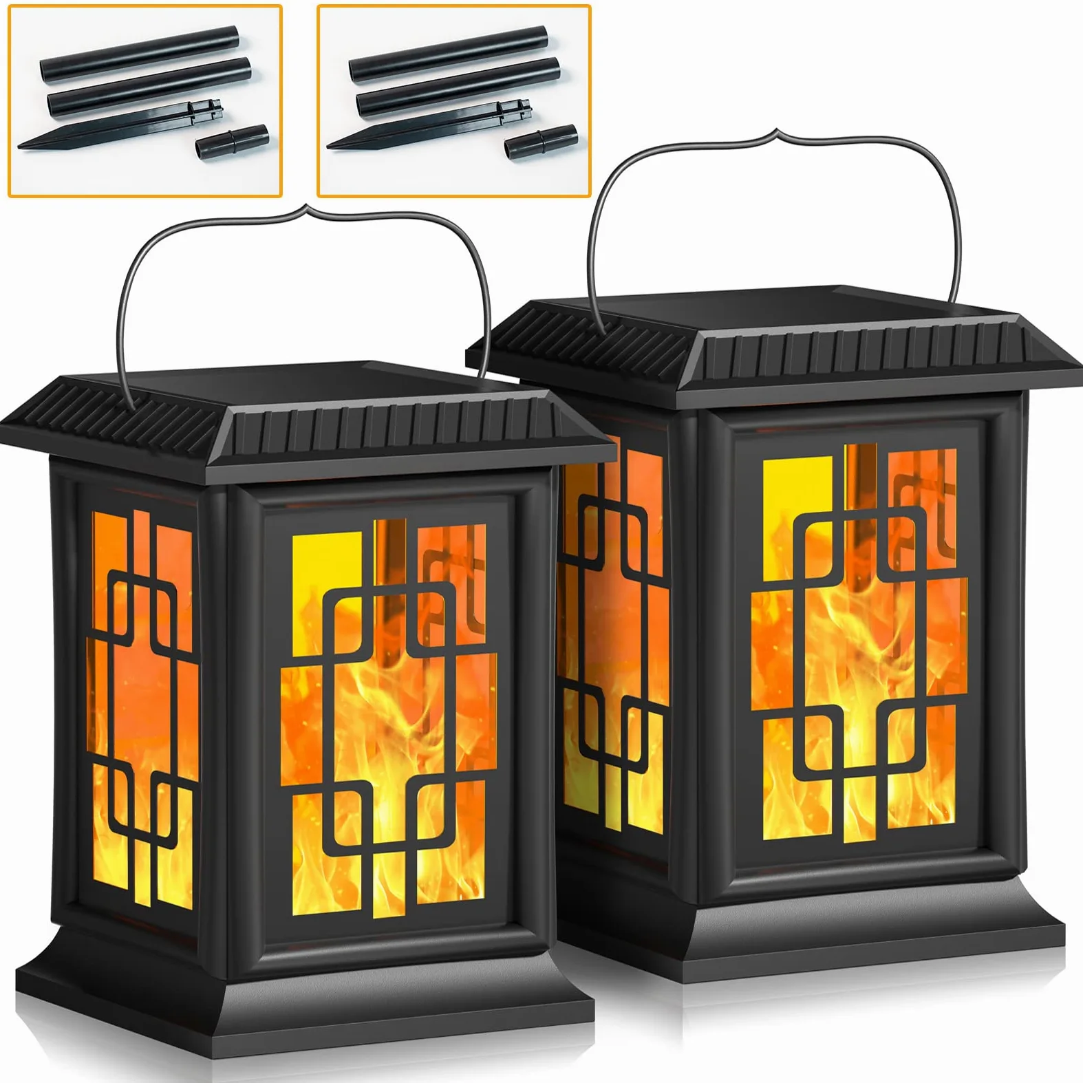 Luci Solari Esterno Giardino,Solare Fiamma Luci Ha Due Modalità di Funzionamento Lampeggiante/Caldo,IP65 Lanterne da Esterno ，Per la Decorazione di Giardini All'Aperto