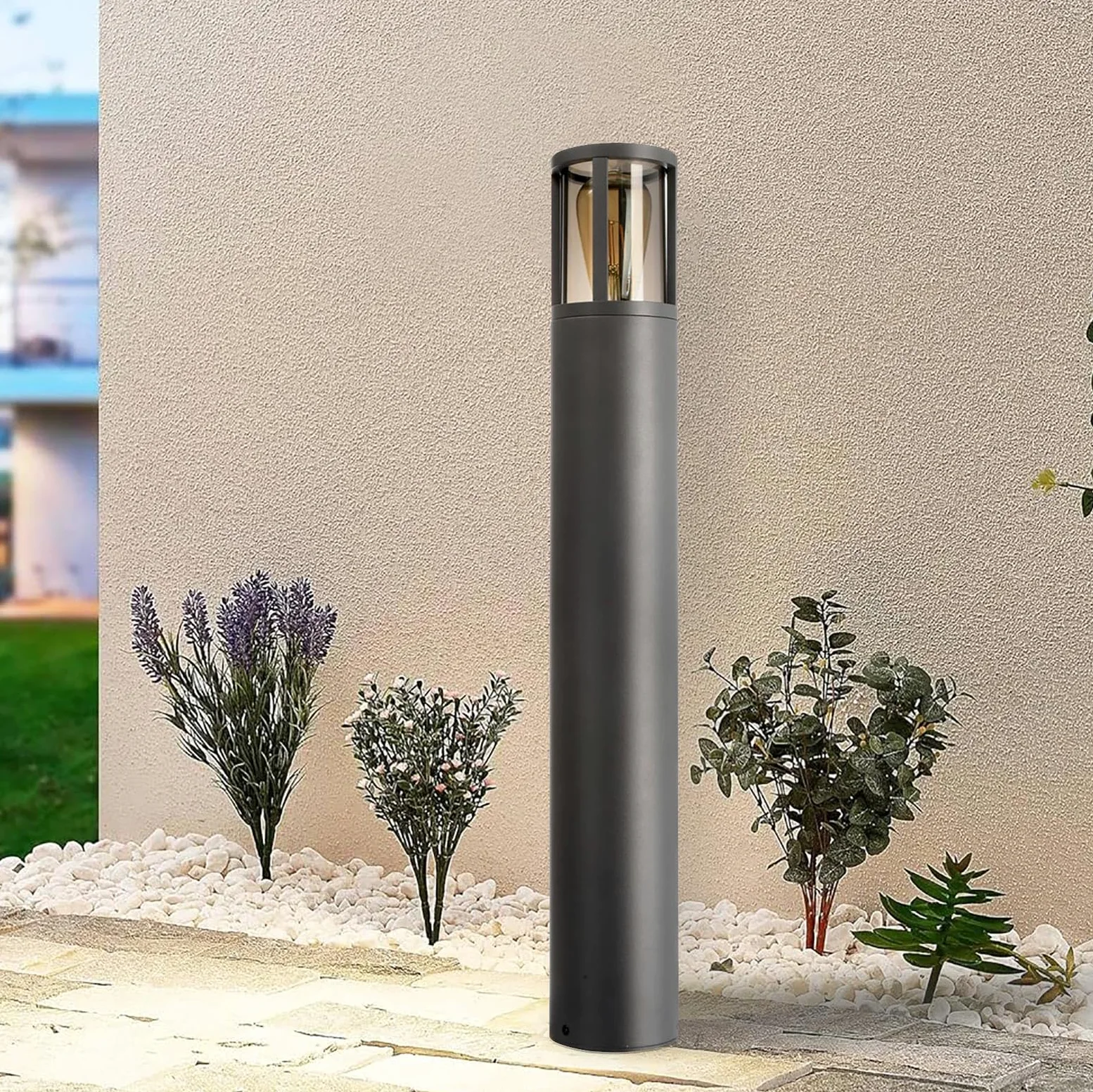 Planetitaly FACADO II ROUND Lampione LED giardino IP65 attacco 1x E27 max 20W palo luminoso luce esterni cortile sentiero viale parco 230V AC diffusore trasparente fumè (Grigio, 65 cm)