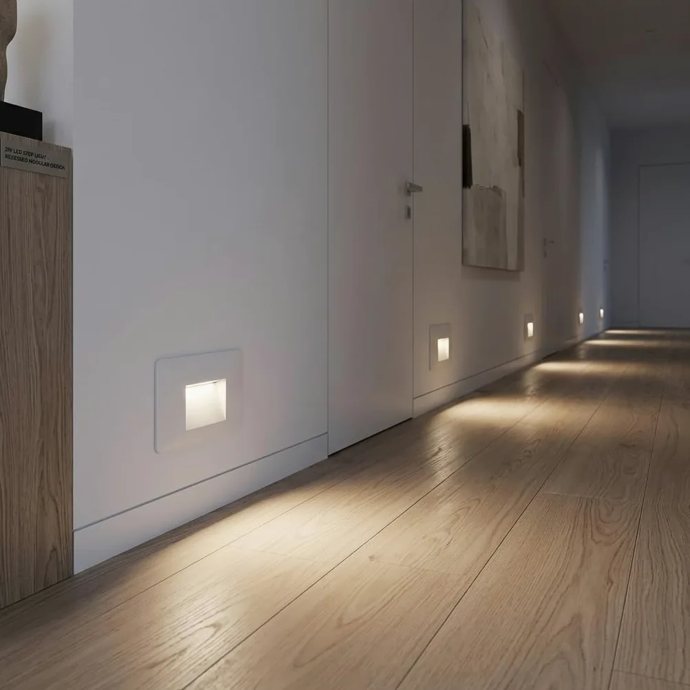 MAKA Faretto Segnapasso LED 3W IP65 da Parete 220V CCT Switch 3000K-6400K 270lm Rettangolare Luce Scala Interno Esterno Illuminazione Segnapasso Moderna (5 Pezzi)