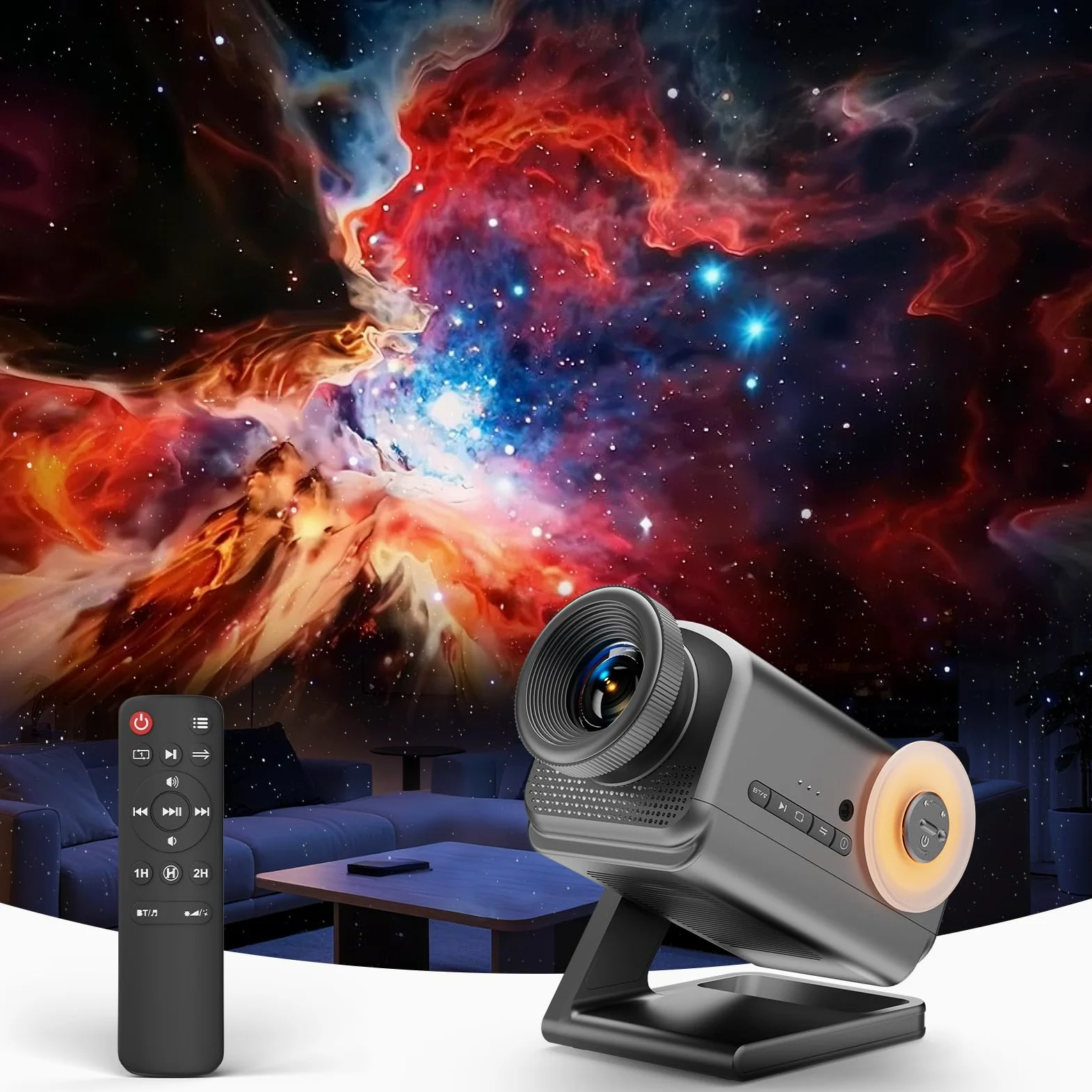 PRANITE Proiettore 3D Nordlicht 60 temi HD Galaxy Proiettore con altoparlante Bluetooth, timer remoto, luce notturna camera da letto, festa, bambini, compleanno adulto | Scene dinamiche: cielo stellato, oceano, feste, ecc., telecomando e timer.