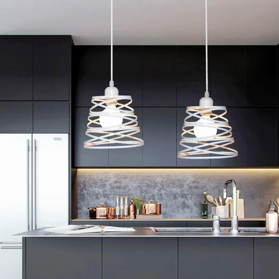 iDEGU 2 Pezzi Lampadari a Sospensione Moderni Lampada da Soffitto Creativo Design Spirale a Cascata E27 Lampada a Sospensione Vintage per Camera da Letto Soggiorno Cucina Sala da Pranzo (20cm, Bianco)