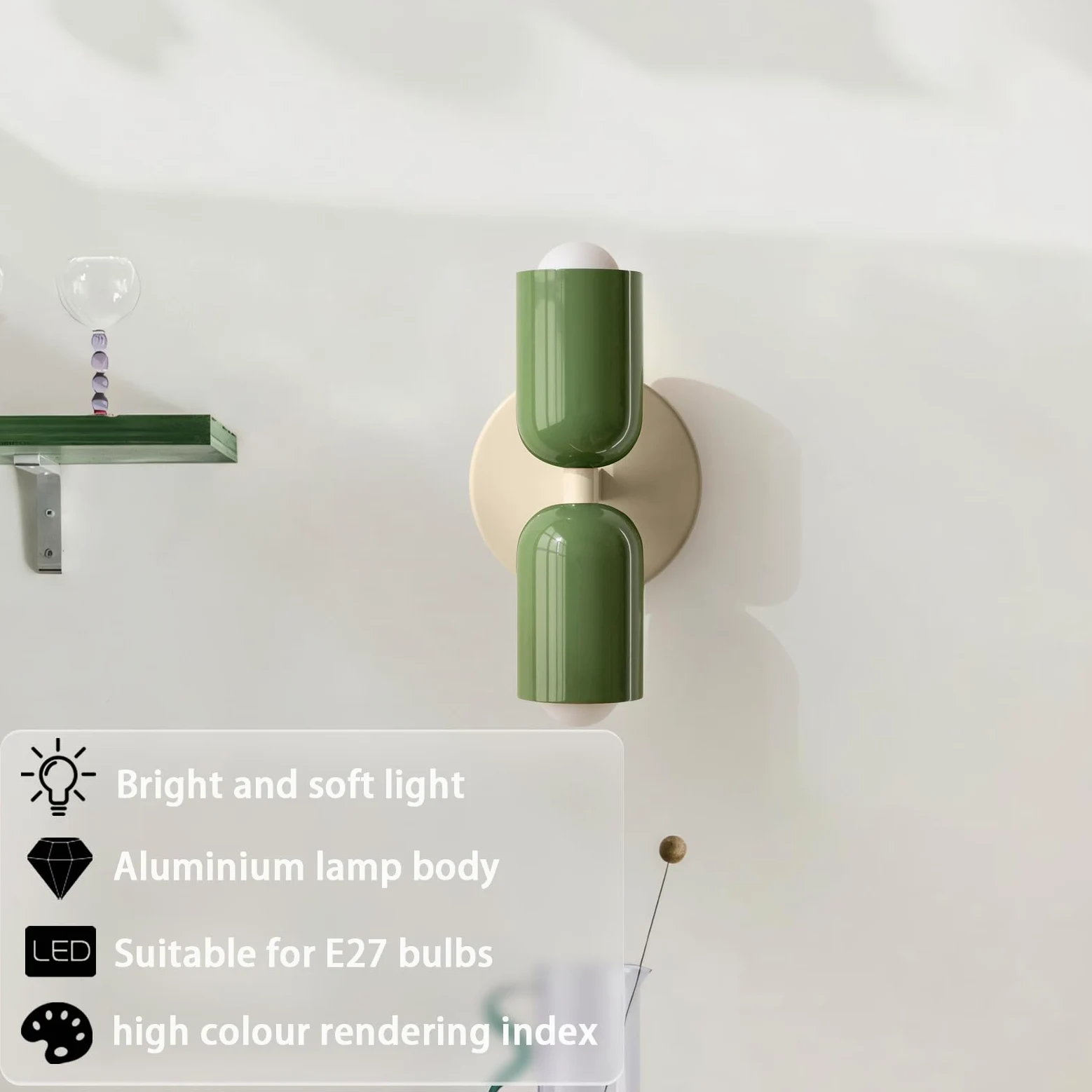 Lampada da parete per interni, a 2 luci, per interni, per camera da letto, corridoio, balcone, scale, cameretta dei bambini, ufficio