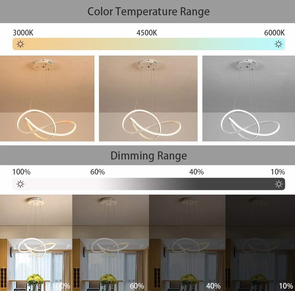Lampadario Soggiorno, Lampada a Sospensione 30W 3000Lumens, Lampadari a LED Dimmerabili 3000K-6000K con Telecomando, Adatto per Sala da Pranzo, Soggiorno, Camera da Letto, Ufficio, ecc.