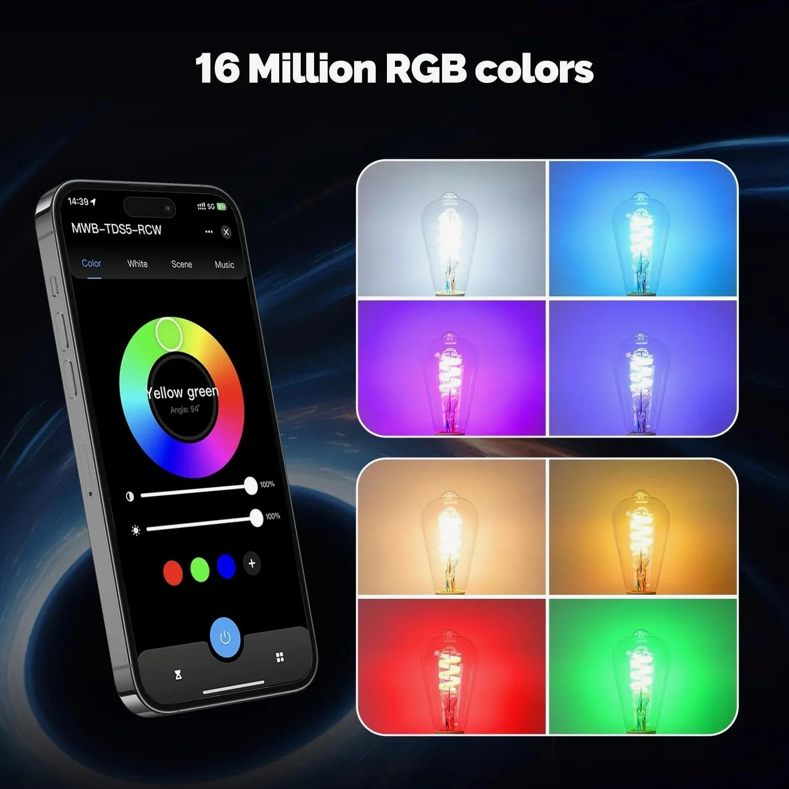Lampadina LED Tuya Smart ST64 Edison WiFi Dimmerabile 16M Colori RGB 2700K-6500K Compatibile con Alexa Google Home,3pcs