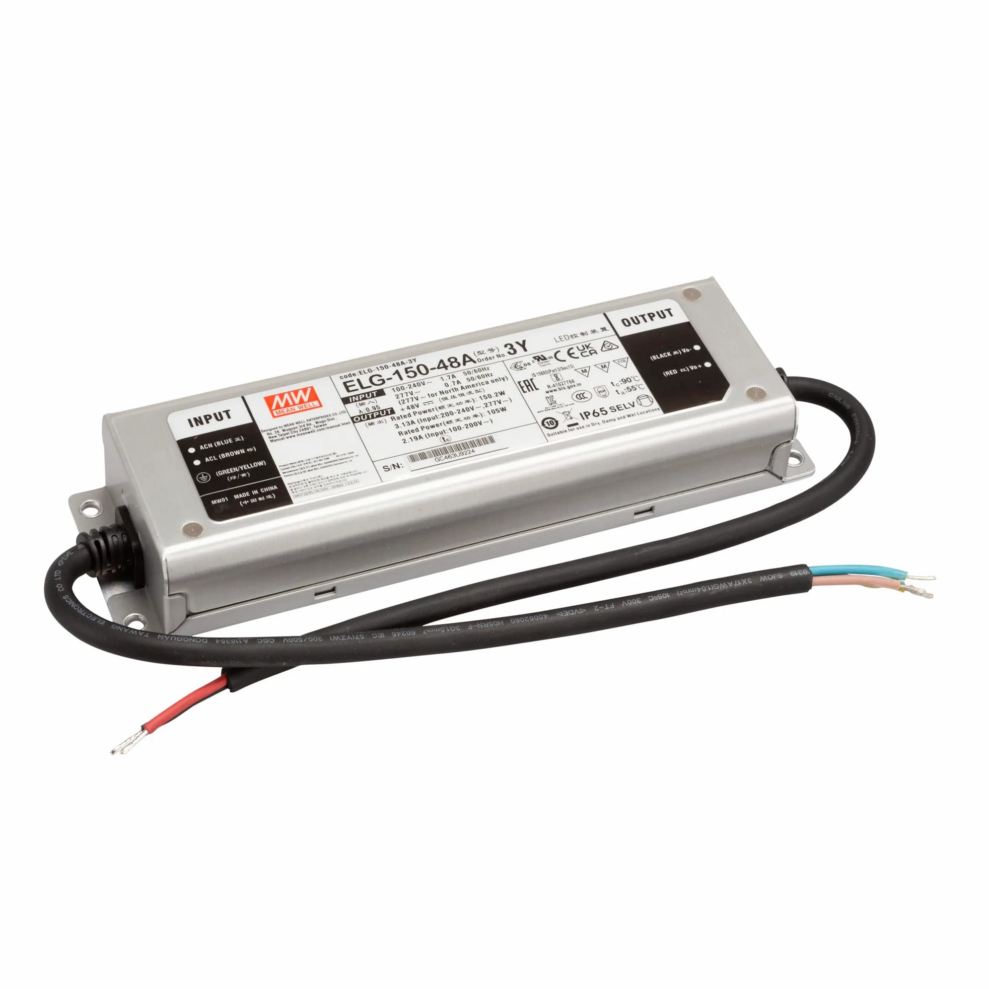 Mean Well ELG-150-48A-3Y - Trasformatore LED a tensione costante, 150,2 W, 1,56-3,13 A