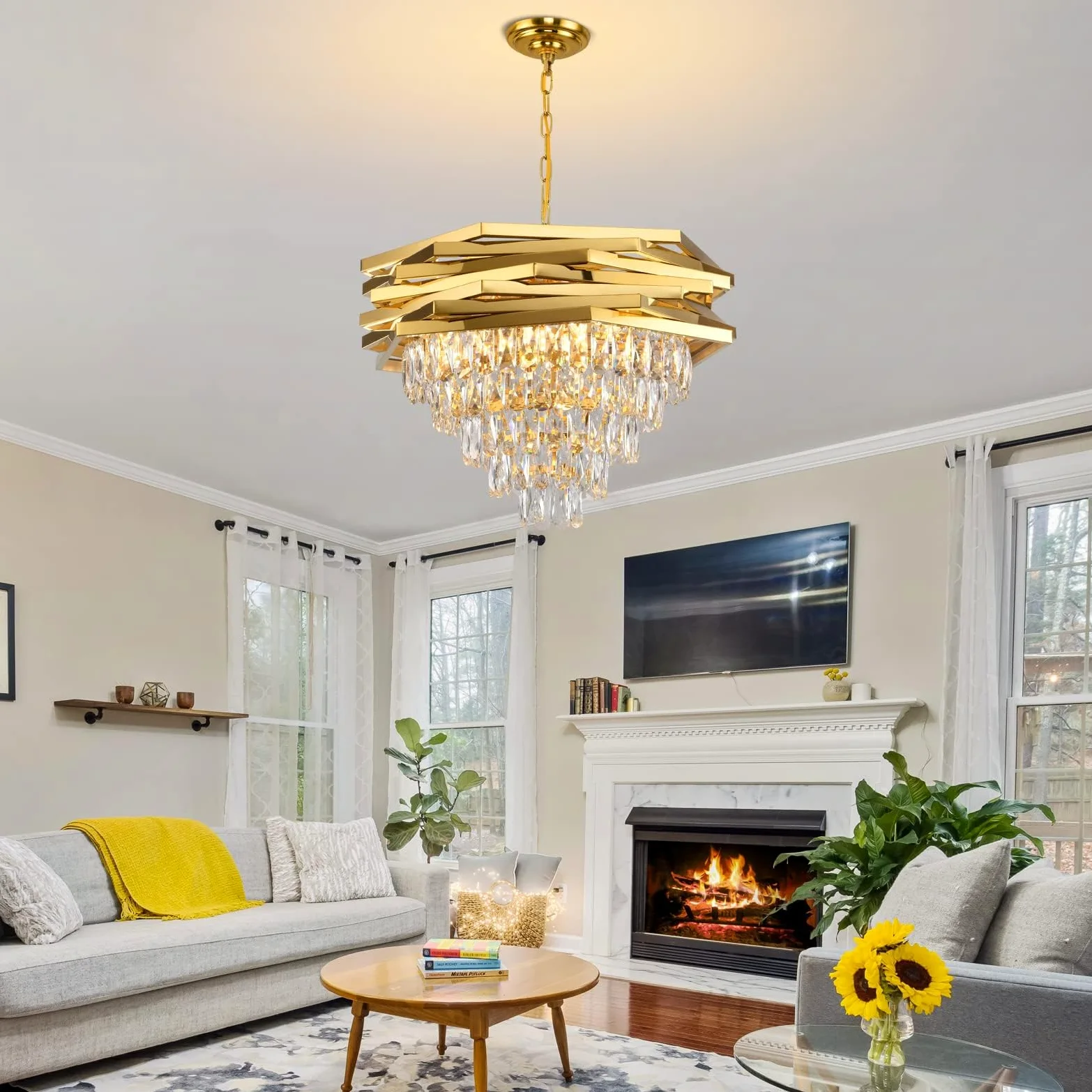 Lampadario di cristallo moderno Lampadari rotondi da 60 cm in oro per sala da pranzo K9 Lampadari a sospensione a soffitto a 5 livelli Lampadario grande da incasso per soggiorno Ingresso Foyer Scala