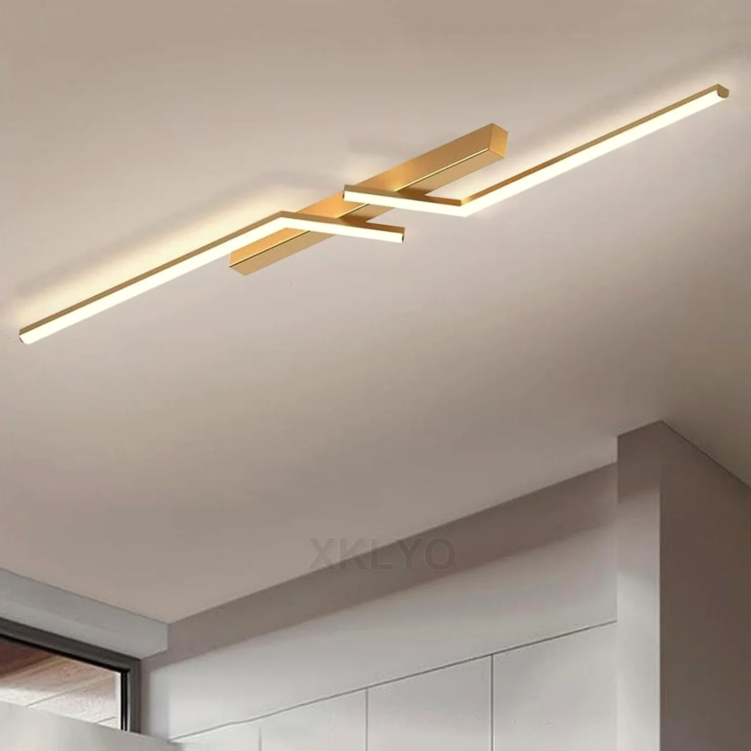 Plafoniera LED da Soffitto Dimmerabile con Telecomando, Luce Regolabile 2700K-6500K, Design Lineare Moderno per Camera da Letto, Salotto, Cucina, Bagno, Corridoio (Oro, 80cm)