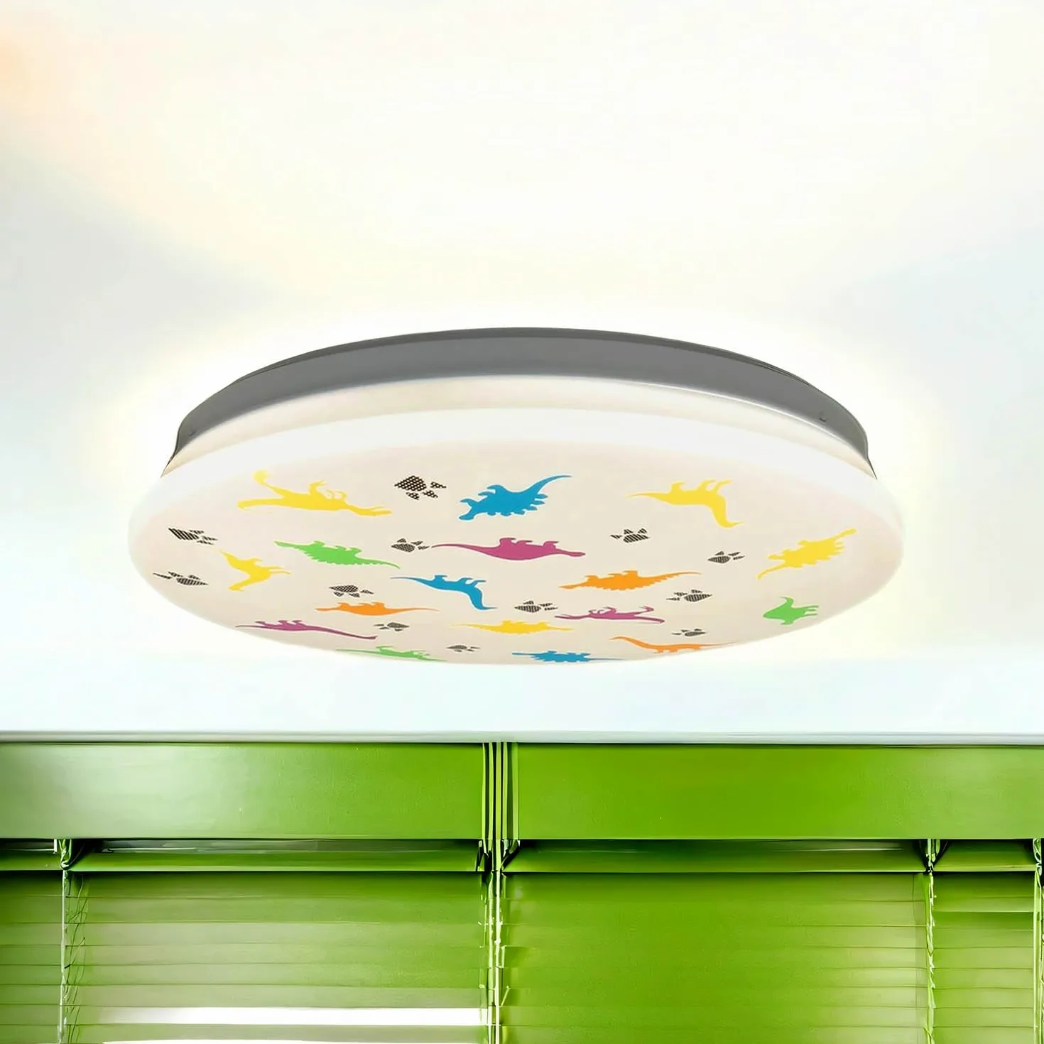 Plafoniera LED camera dei bambini IP44 Bianco Colorato Ø 33,5 cm 4000 K 1300 lm bianco neutro Dinosauro camera dei bambini lampada soffitto