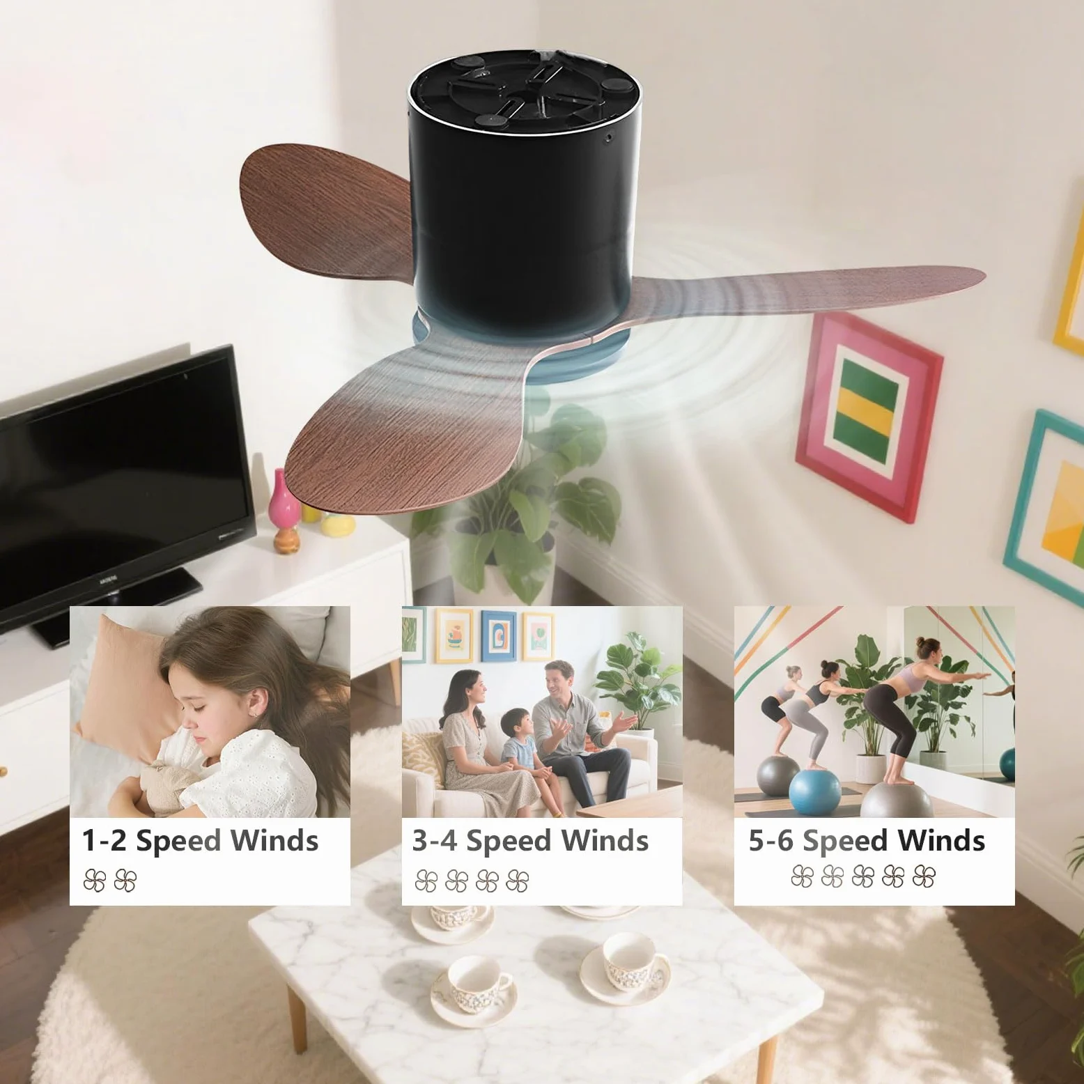Ventilatore da soffitto senza luce Piccolo ventilatore da soffitto moderno con telecomando 6 velocità ventilatore da soffitto senza luci per ristorante camera da letto Patio (25 pollici)