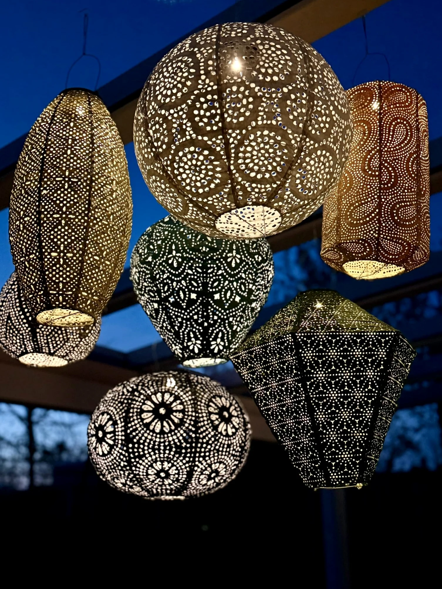 7 x Lanterne solari da giardino con motivo – Lampioni set illuminazione da esterno – Lanterna marocchina orientale - LED solari giardino, terrazzo e balcone – Illuminazione decorativa