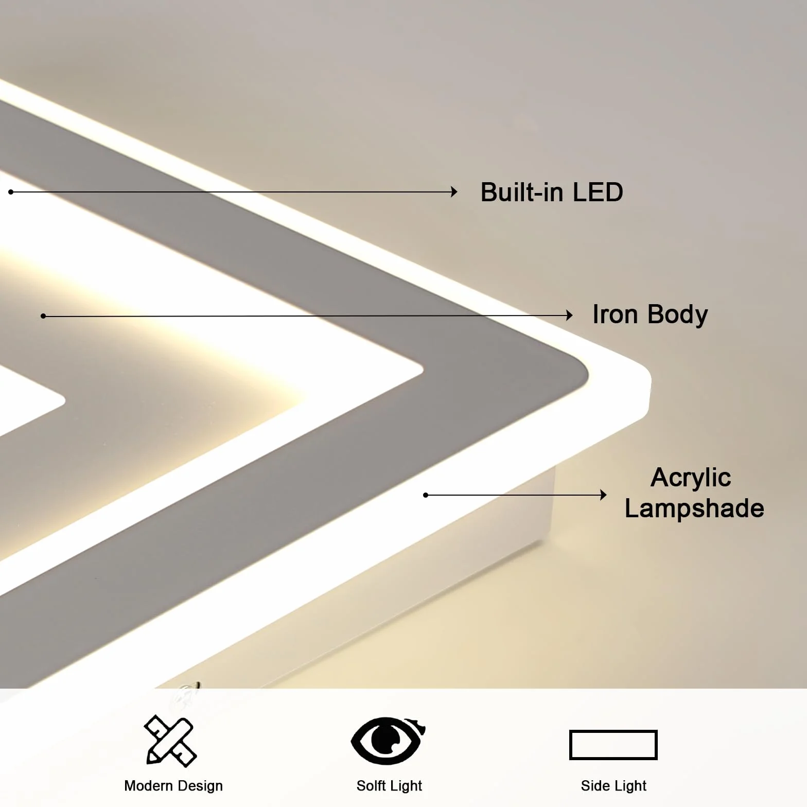 Comely – Plafoniera LED da soffitto quadrata moderna, 52W. Lampada LED bianca per diversi ambienti come camera da letto e soggiorno. Luce naturale 4500K. Lato: 40cm.