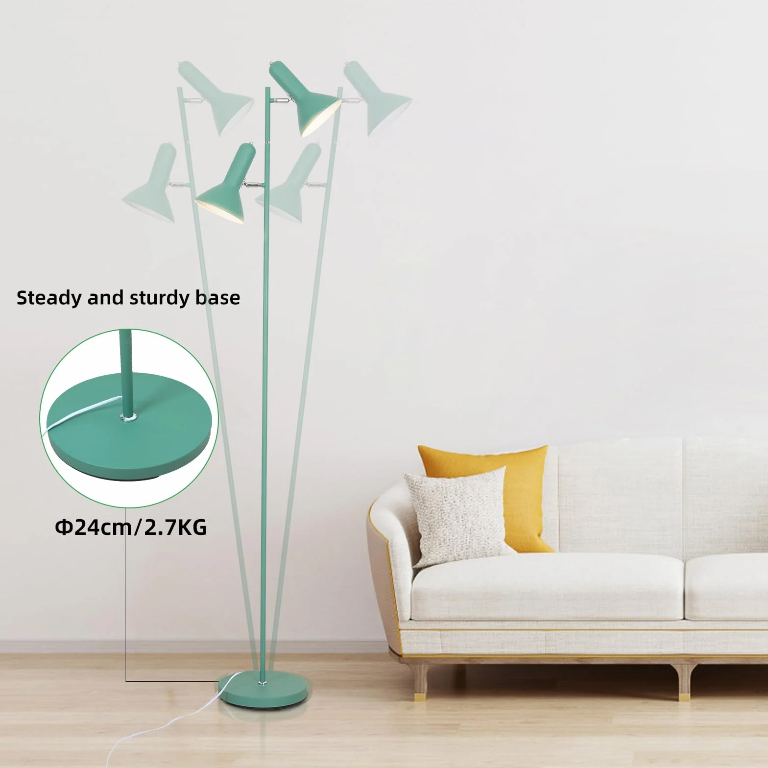 Lampa de Pie de Salotto DIYA-Verde, 2x E27 MAX. 60W Floor lamp, Lampada da Terra Vintage altezza 171CM, Lampada da Terra Retrò in Metallo per Camera da Letto, Studio, Ufficio, Pianta