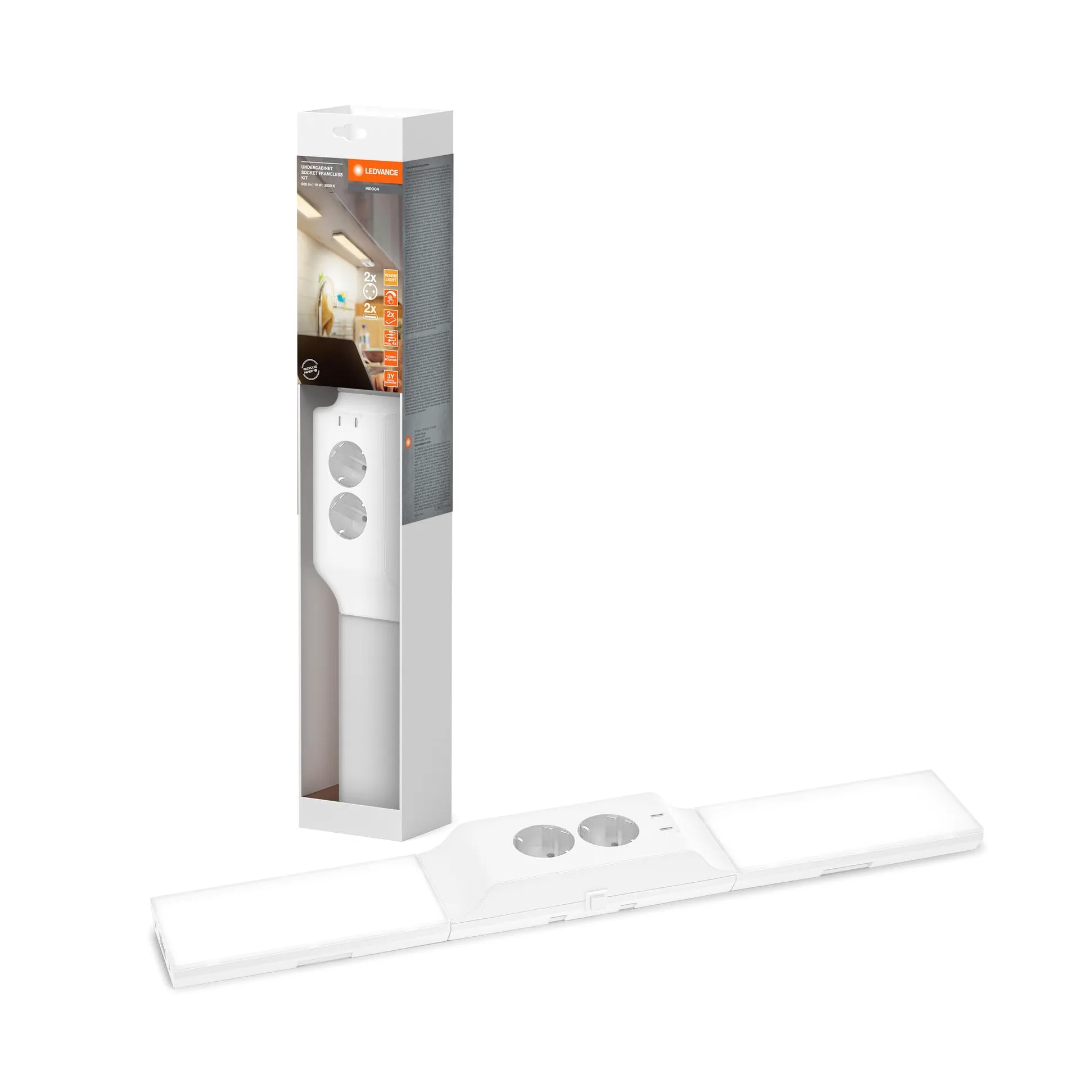 LEDVANCE apparecchio sottopensile con 2 prese e 2 connessioni USB-C, fascio luminoso ampio, 10 W, 500 lm, 3000 K, 830 bianco caldo, dimmerabile, set bianco in plastica (PC), IP20
