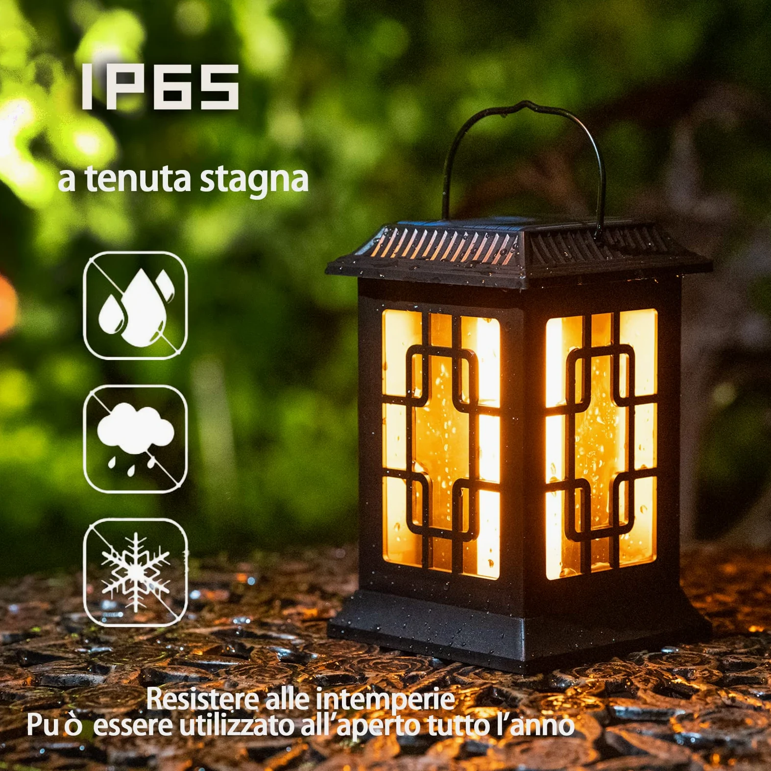 Luci Solari Esterno Giardino,Solare Fiamma Luci Ha Due Modalità di Funzionamento Lampeggiante/Caldo,IP65 Lanterne da Esterno ，Per la Decorazione di Giardini All'Aperto