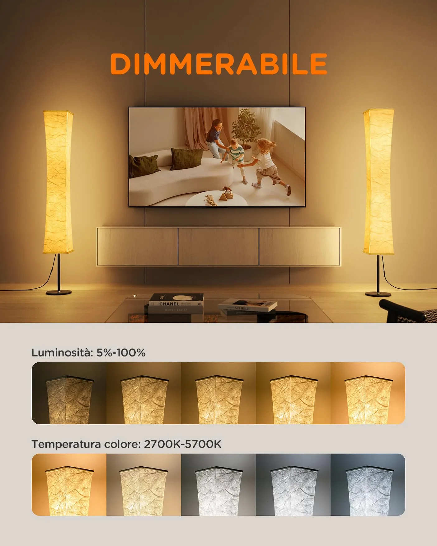 tomons Lampada da terra per soggiorno, dimmerabile, lampada da terra a LED RGB con telecomando e sincronizzazione musicale, lampada da lettura con ombra in tessuto bianco per camera da letto,