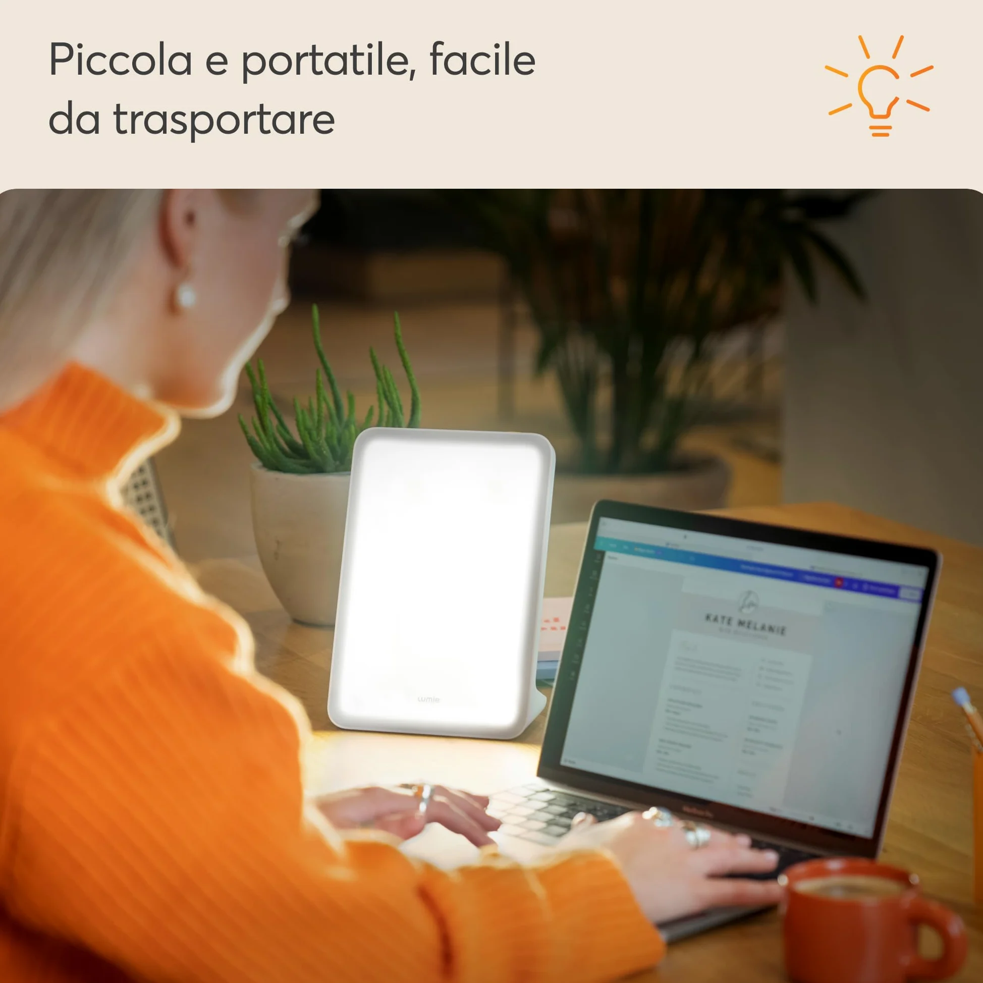 Lumie Mini Lampada compatta per terapia della luce intensa per ottimizzare l'umore, l'energia e l'attenzione