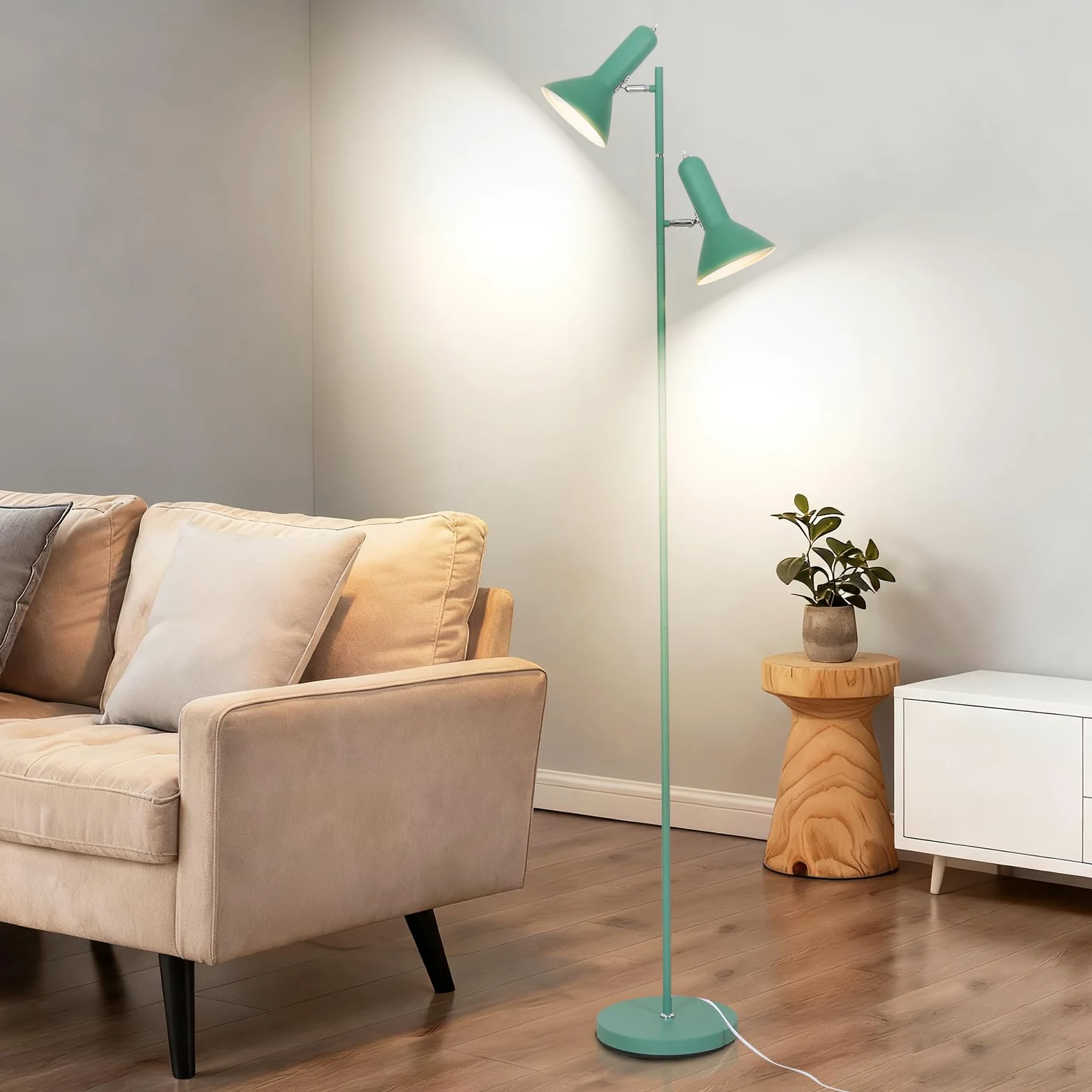 Lampa de Pie de Salotto DIYA-Verde, 2x E27 MAX. 60W Floor lamp, Lampada da Terra Vintage altezza 171CM, Lampada da Terra Retrò in Metallo per Camera da Letto, Studio, Ufficio, Pianta