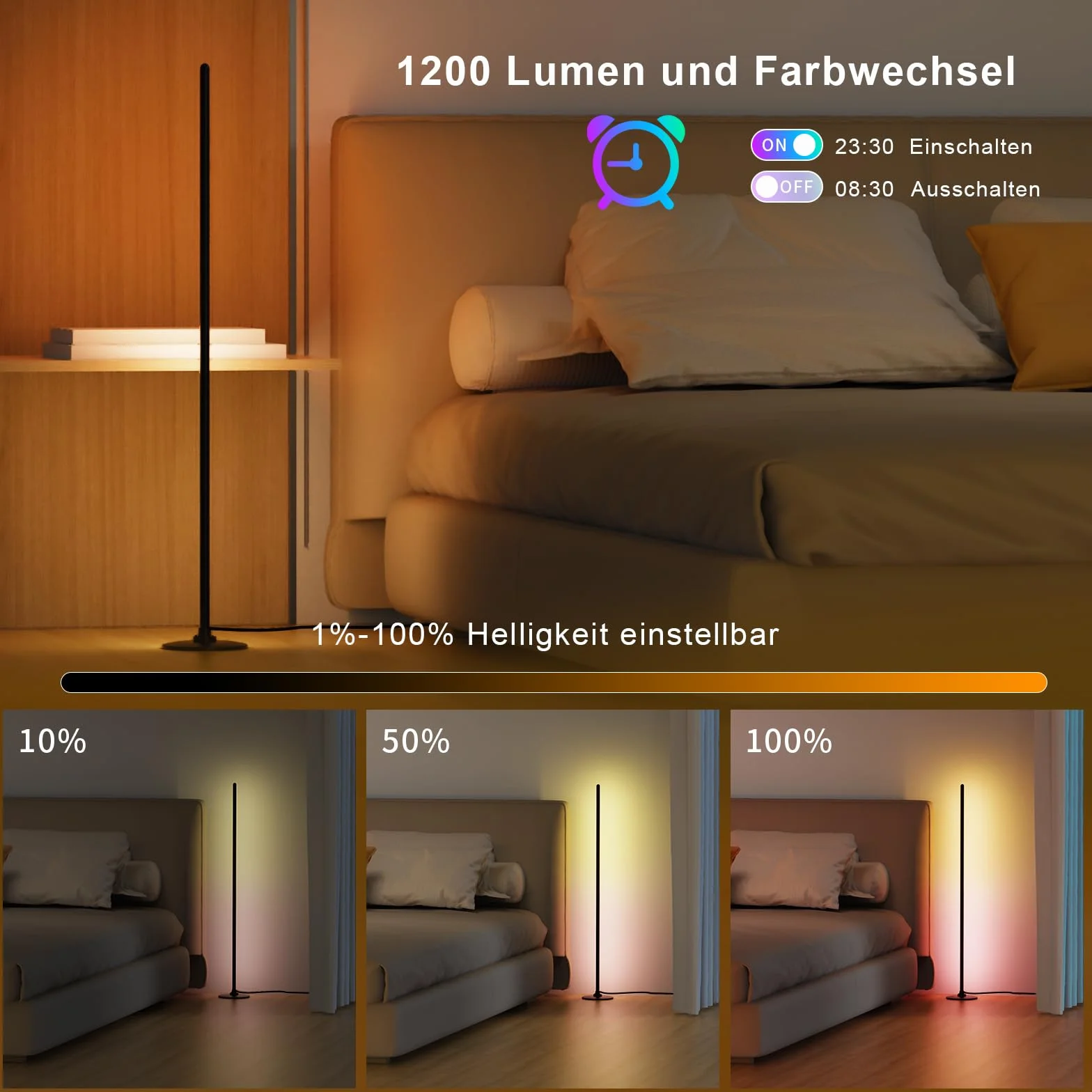Lanmonlily Lampada da Terra LED, app compatibile con Alexa e Google Assistant, musica Sincronizzazione e Timer e DIY Modalità, 16 milioni di colori Lampada da terra elegante per camera