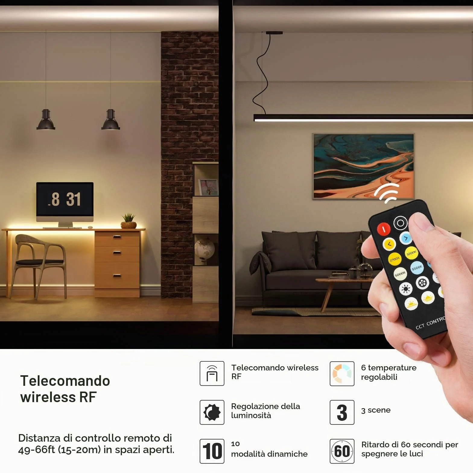 BTF-LIGHTING FCOB COB FOB CCT 24V Kit Flessibile Alta Densità 640LED/m 5M Regolatore Dimmerabile RF Tunable CT 3000K-6000K CRI>90 Strisce LED per Camera da Letto Cucina Casa con Adattatore