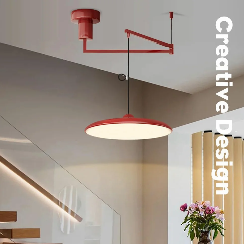 Lampada a Sospensione Moderna a LED con Braccio Girevole, dimmerabile, Rotonda, Lunga 15,7 Pollici, 37 W, Stile Crema, Regolabile, Illuminazione per Isola Cucina, Camera da Letto, Soggiorno
