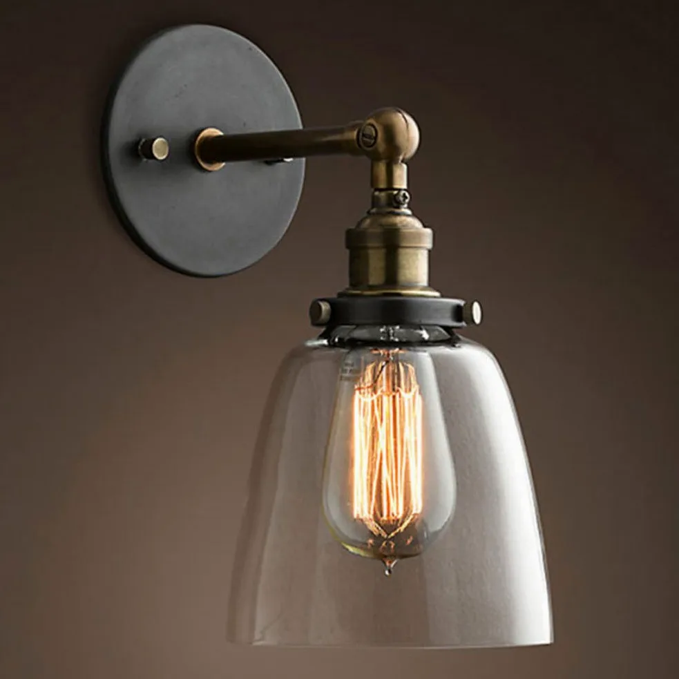 Vintage industriale Rame Vetro paralume della lampada da parete Bowl Forma Ambra