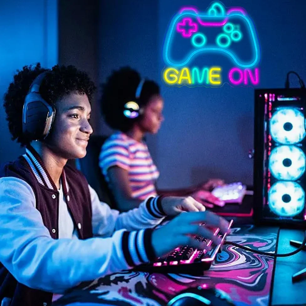 Insegna al neon per decorazione da parete, luce al neon per decorazione della stanza dei giochi, insegna al neon a forma di gamepad, decorazione per la stanza dei ragazzi, miglior regalo per giocatori